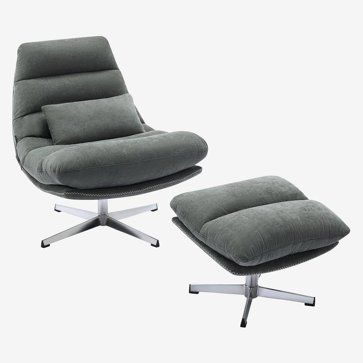 Fauteuil pivotant avec repose-pieds en tissu et métal chromé - Vert sapin - 5
