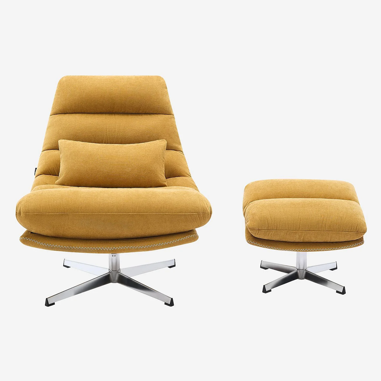 Fauteuil pivotant avec repose-pieds en tissu et métal chromé - Jaune ocre - 2