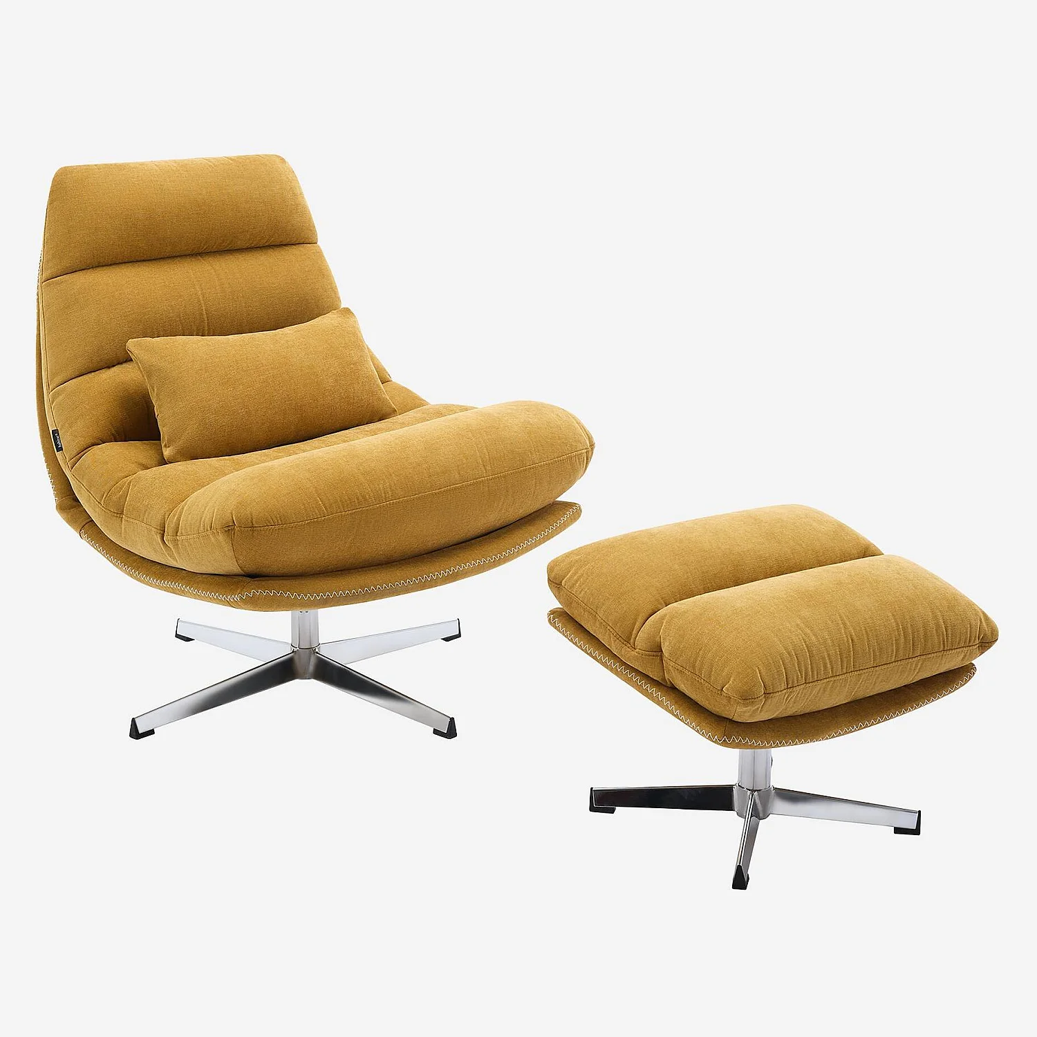 Fauteuil pivotant avec repose-pieds en tissu et métal chromé - Jaune ocre - 5