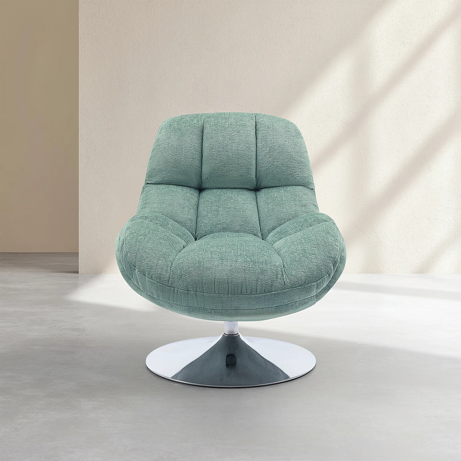 Poltrona girevole in tessuto di velluto e metallo cromato - Azzurro - 2