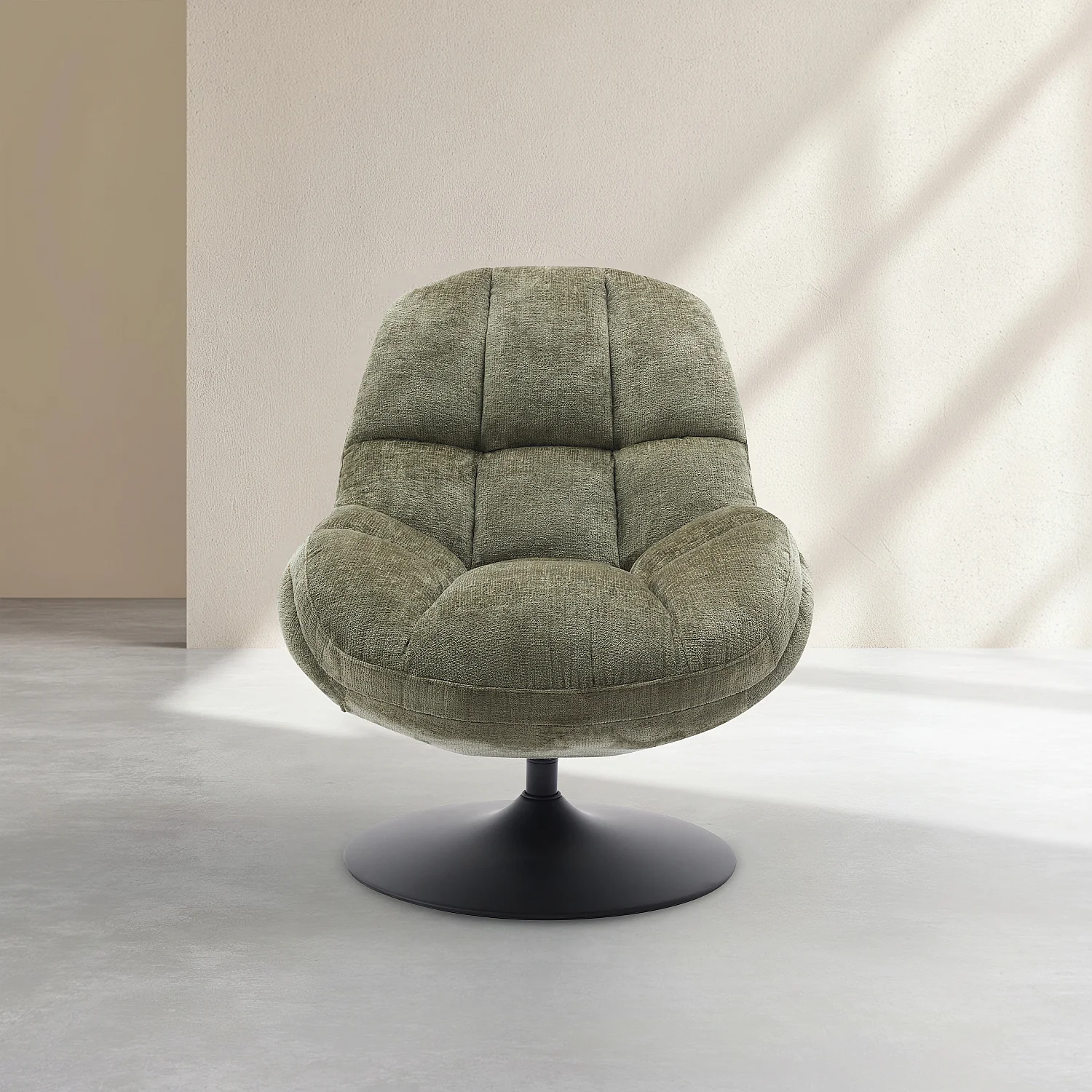 Sillón giratorio en tejido chenilla y metal mate - Verde caqui y negro - 3