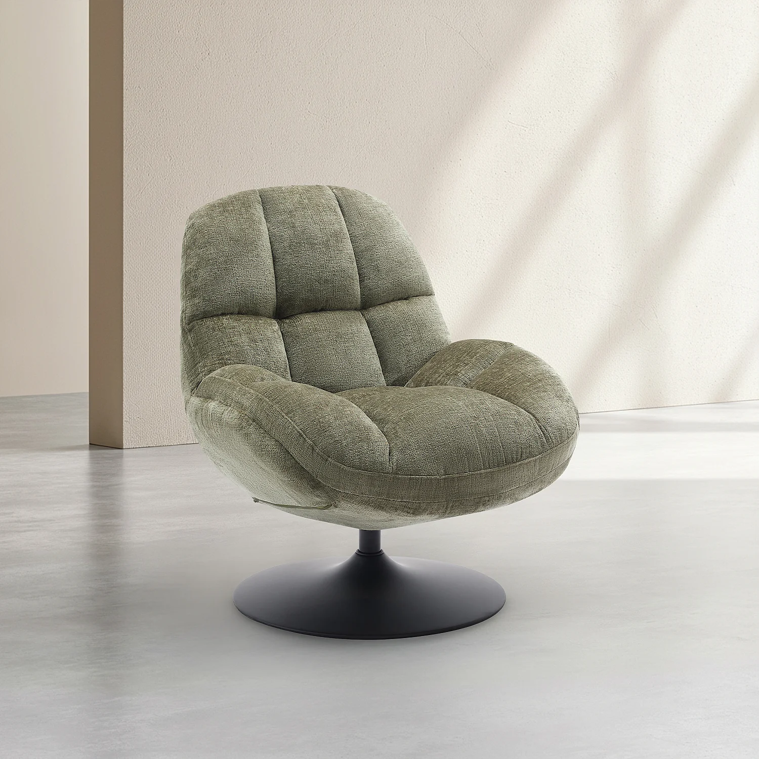 Sillón giratorio en tejido chenilla y metal mate - Verde caqui y negro - 6