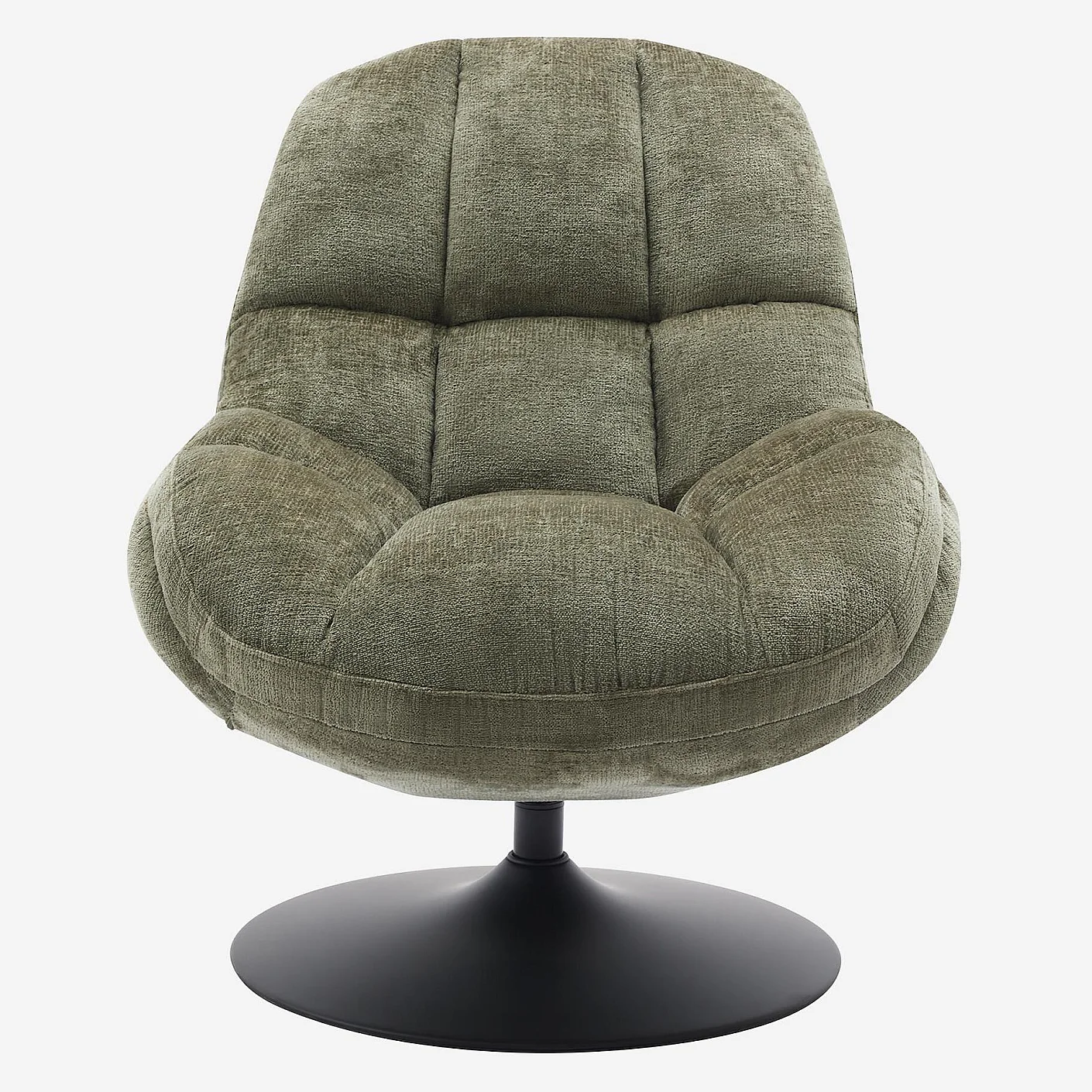 Fauteuil pivotant en tissu chenille et métal mat - Vert kaki et noir - 2
