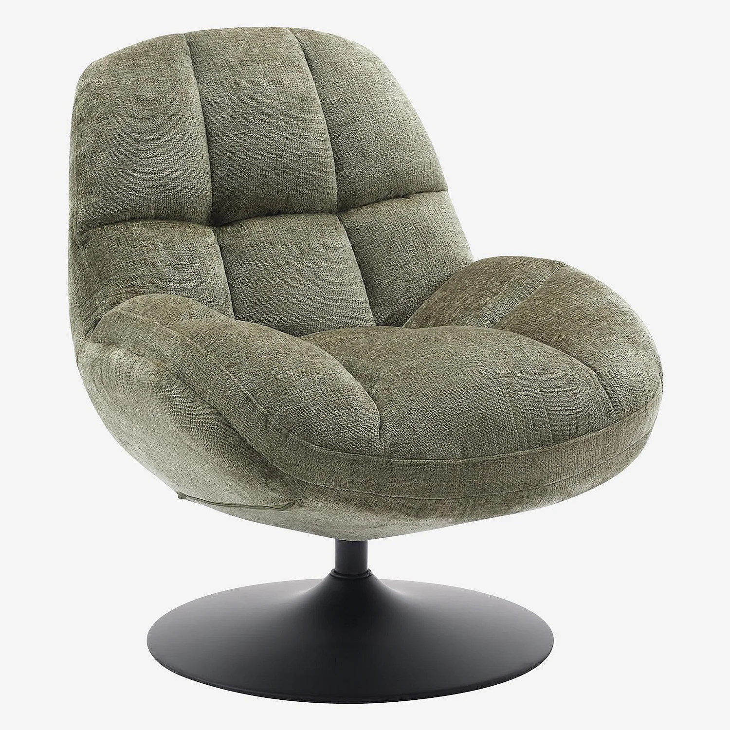 Fauteuil pivotant en tissu chenille et métal mat - Vert kaki et noir - 6