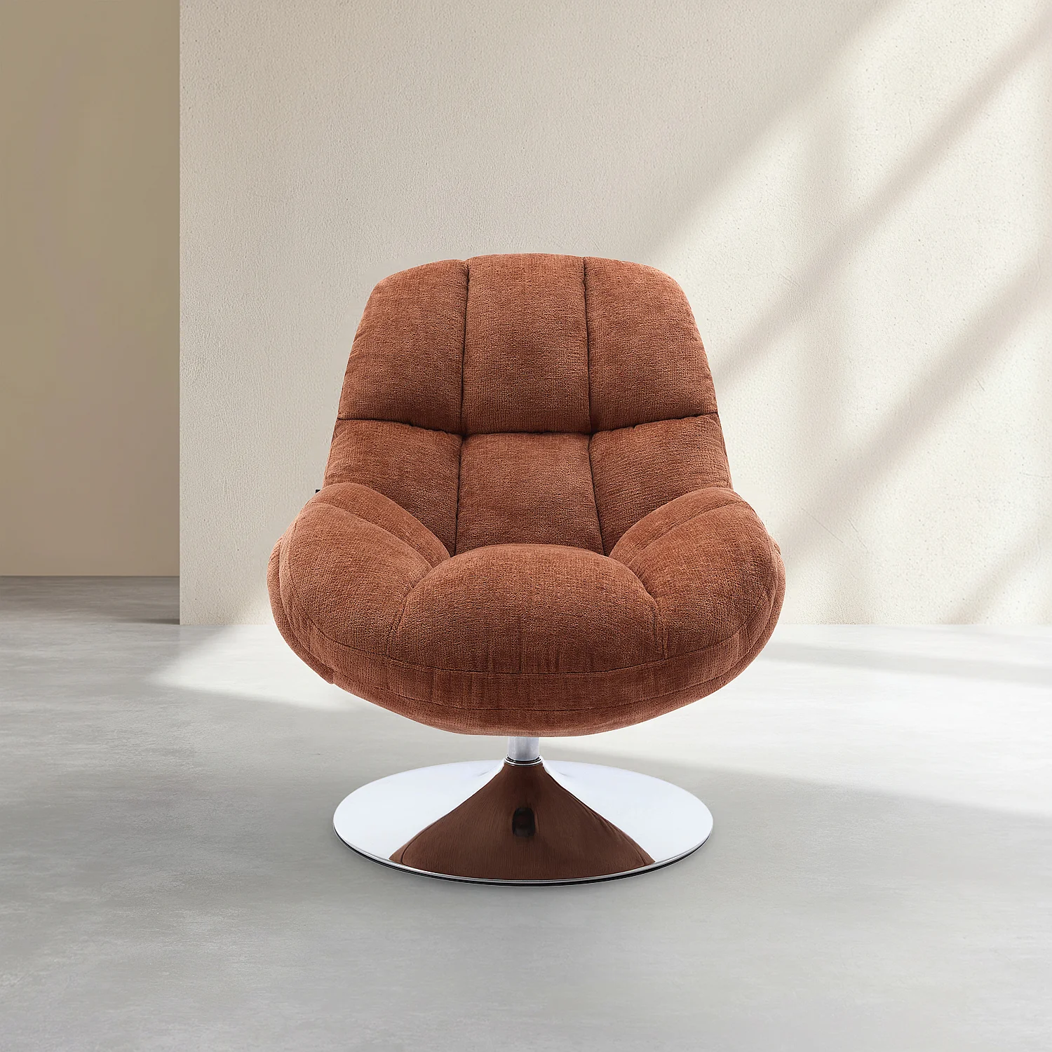 Sillón giratorio en tejido chenilla y metal cromado - Terracota - 3