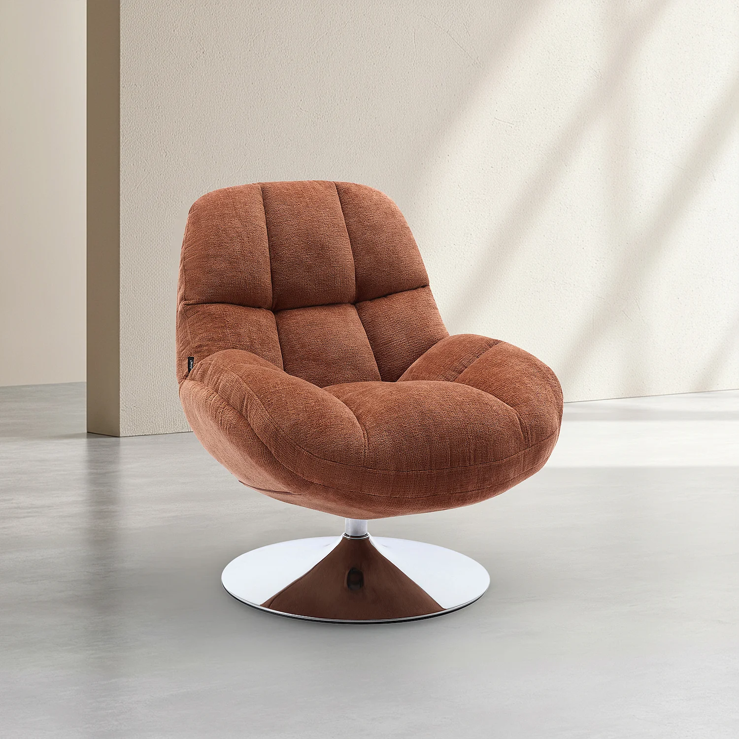 Sillón giratorio en tejido chenilla y metal cromado - Terracota - 6