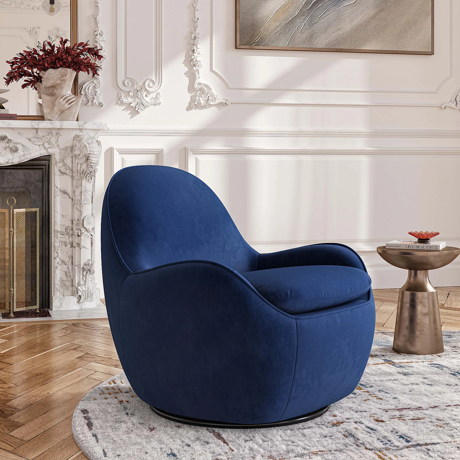 Fauteuil pivotant en velours - Bleu roi - 3