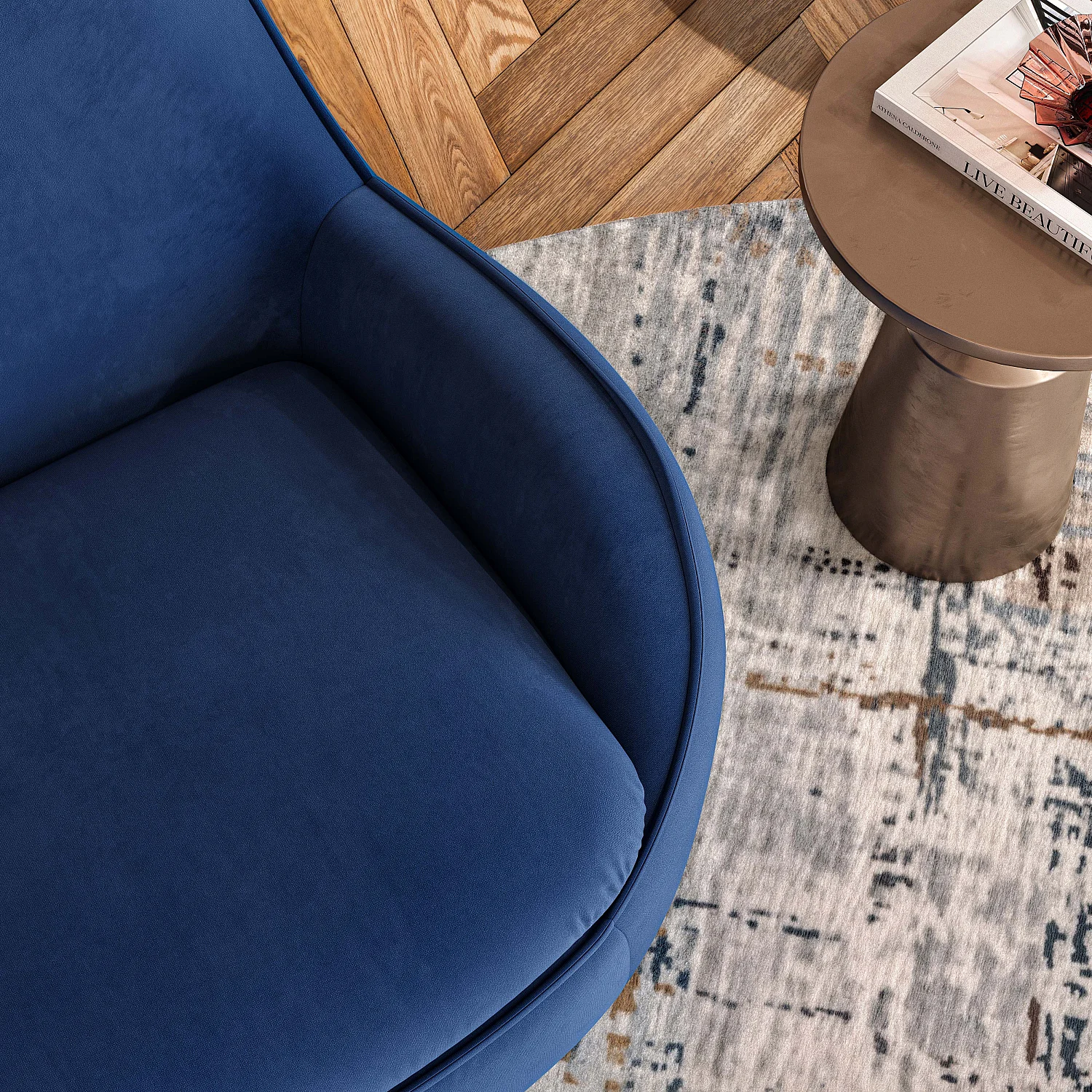 Fauteuil pivotant en velours - Bleu roi - 7