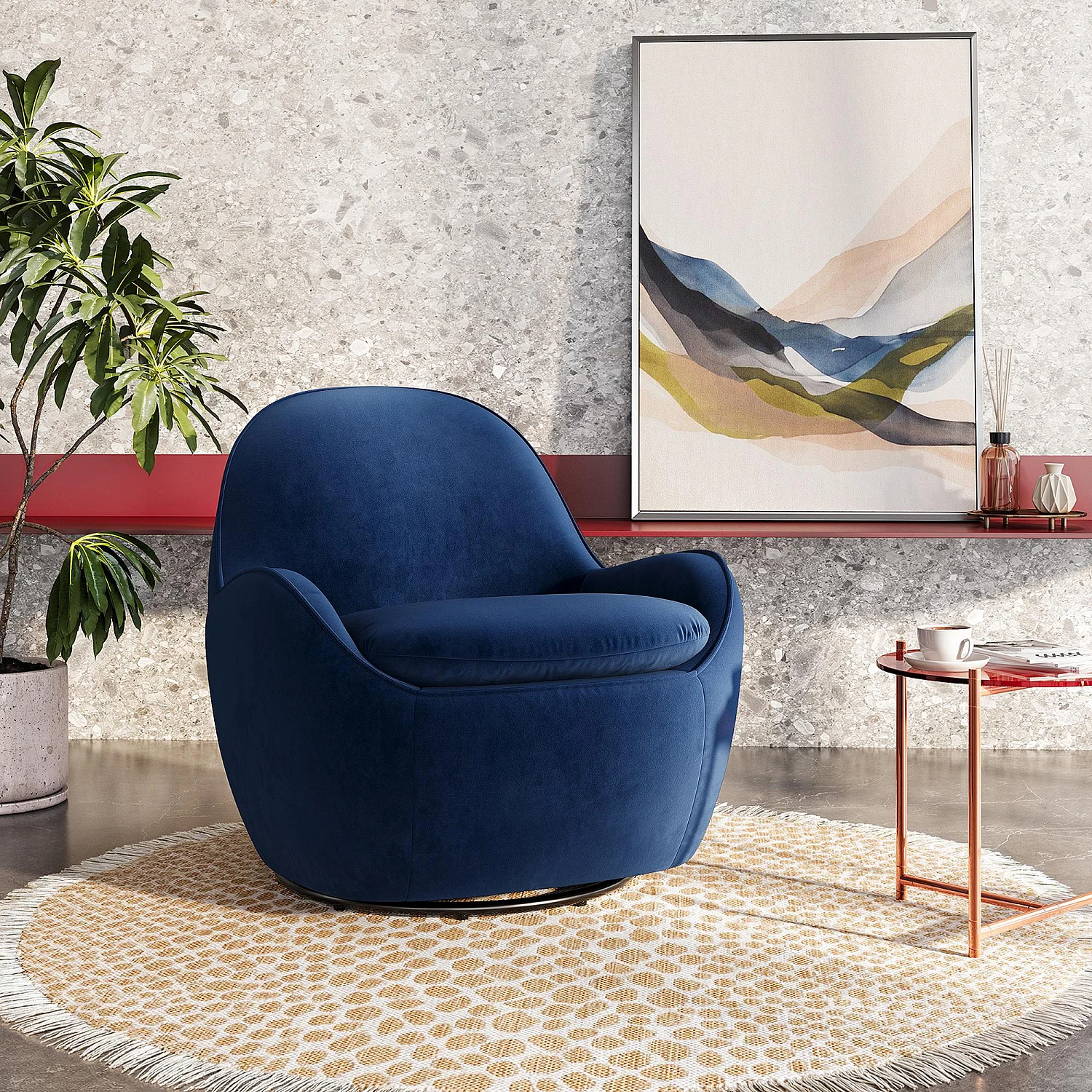 Fauteuil pivotant en velours - Bleu roi - 9