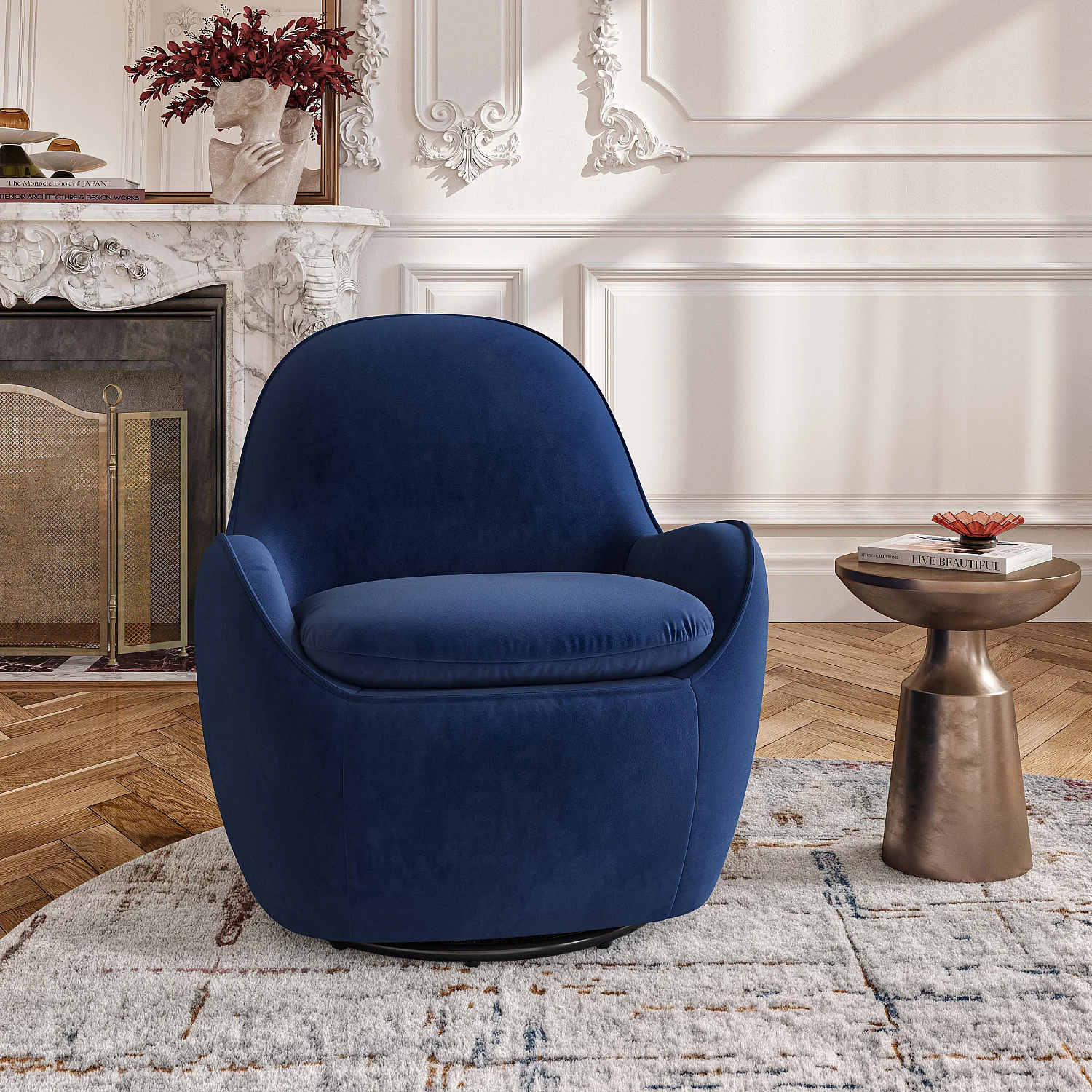 Drehsessel - Samtbezug - Königsblau - 1
