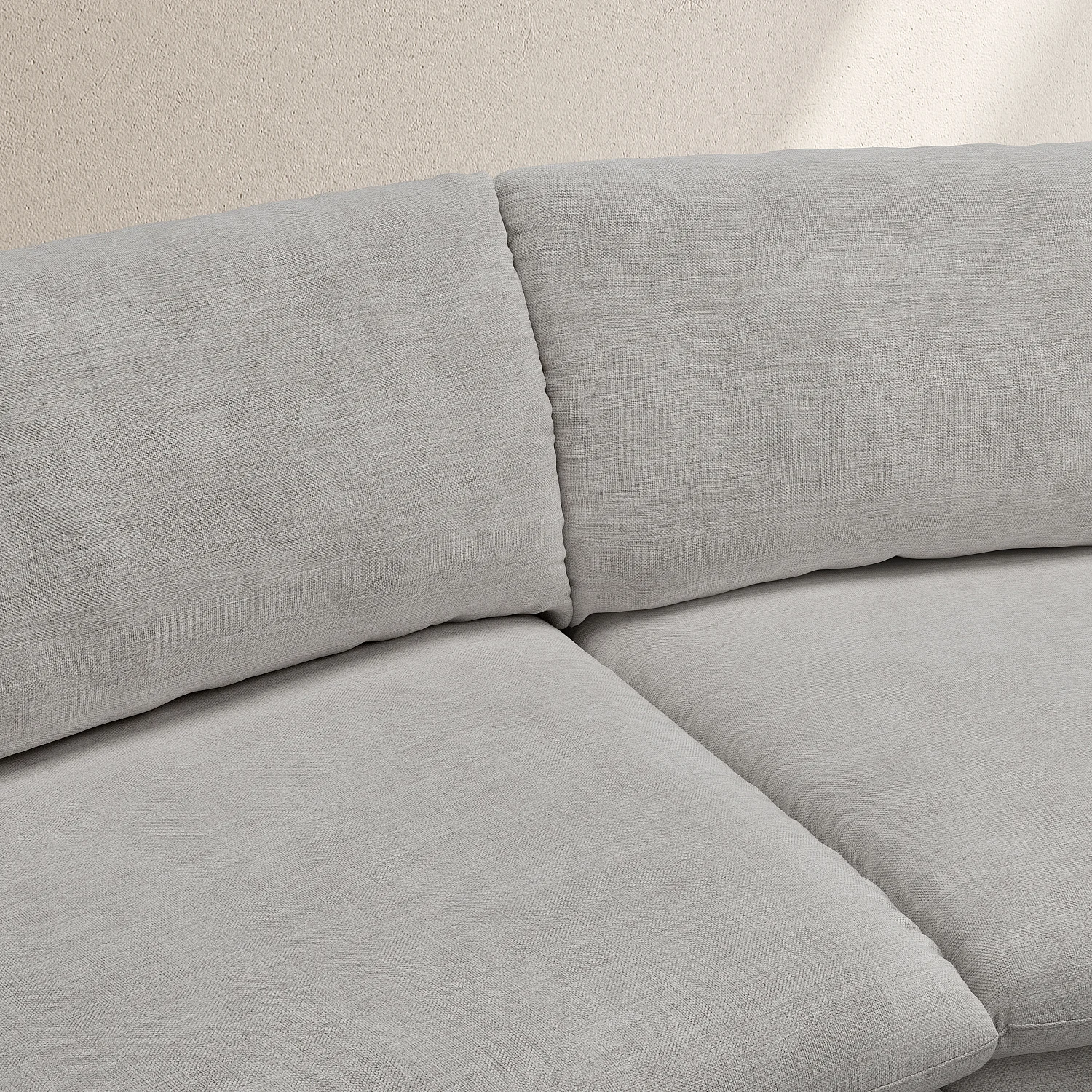 Grote hoekbank met afgeronde vorm en afneembare stoffen bekleding - Lichtgrijs - 9