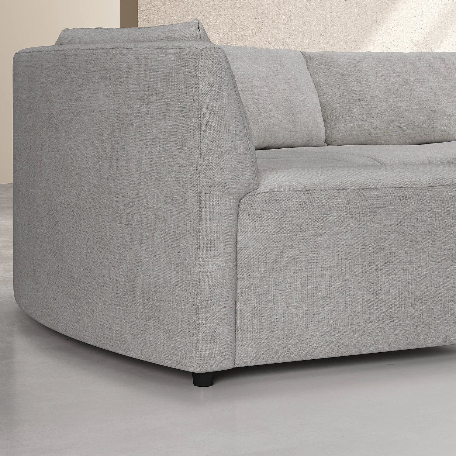 Grand canapé d'angle arrondi déhoussable en tissu - Gris clair - 8