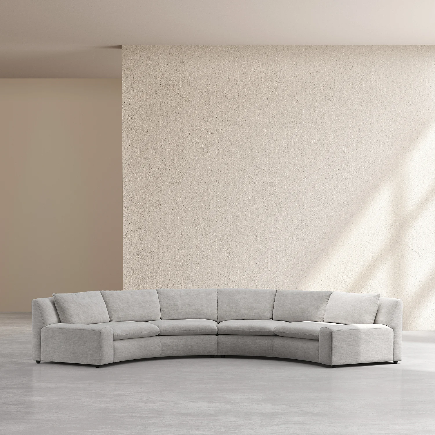 Grand canapé d'angle arrondi déhoussable en tissu - Gris clair - 2