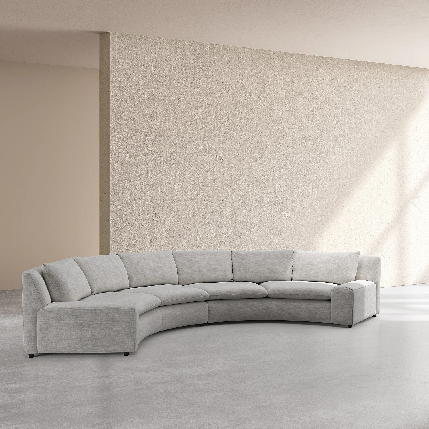 Grand canapé d'angle arrondi déhoussable en tissu - Gris clair - 6