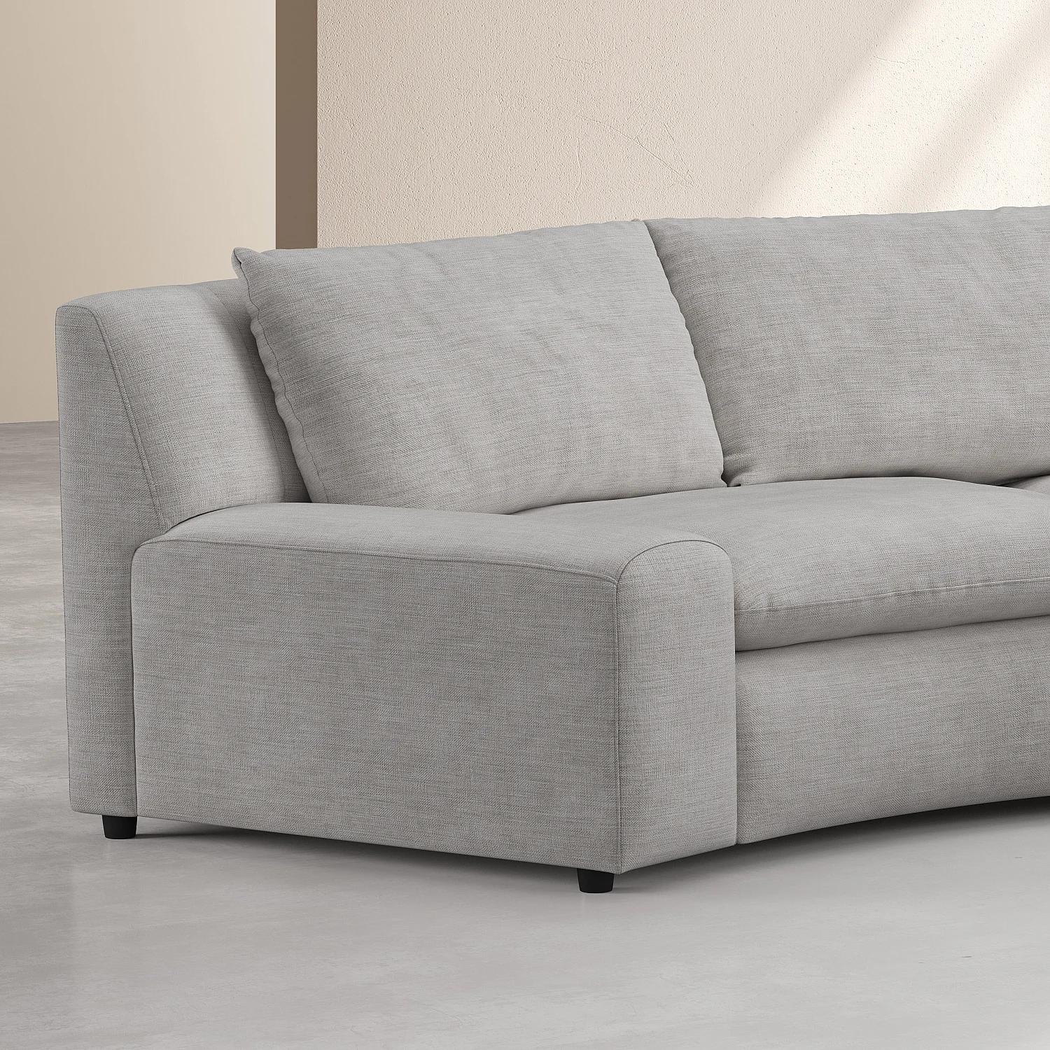 Grand canapé d'angle arrondi déhoussable en tissu - Gris clair - 4