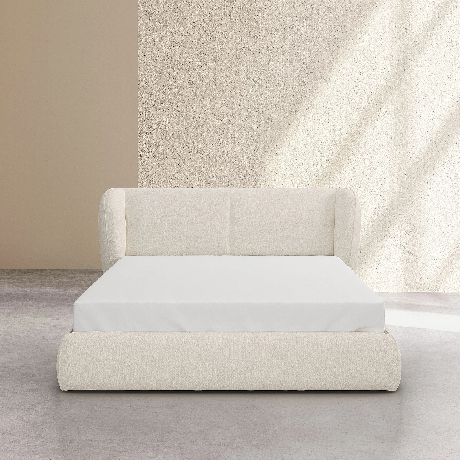 Cama arcón 160 x 200 cm en tejido bouclé fino - Beige crema - 6
