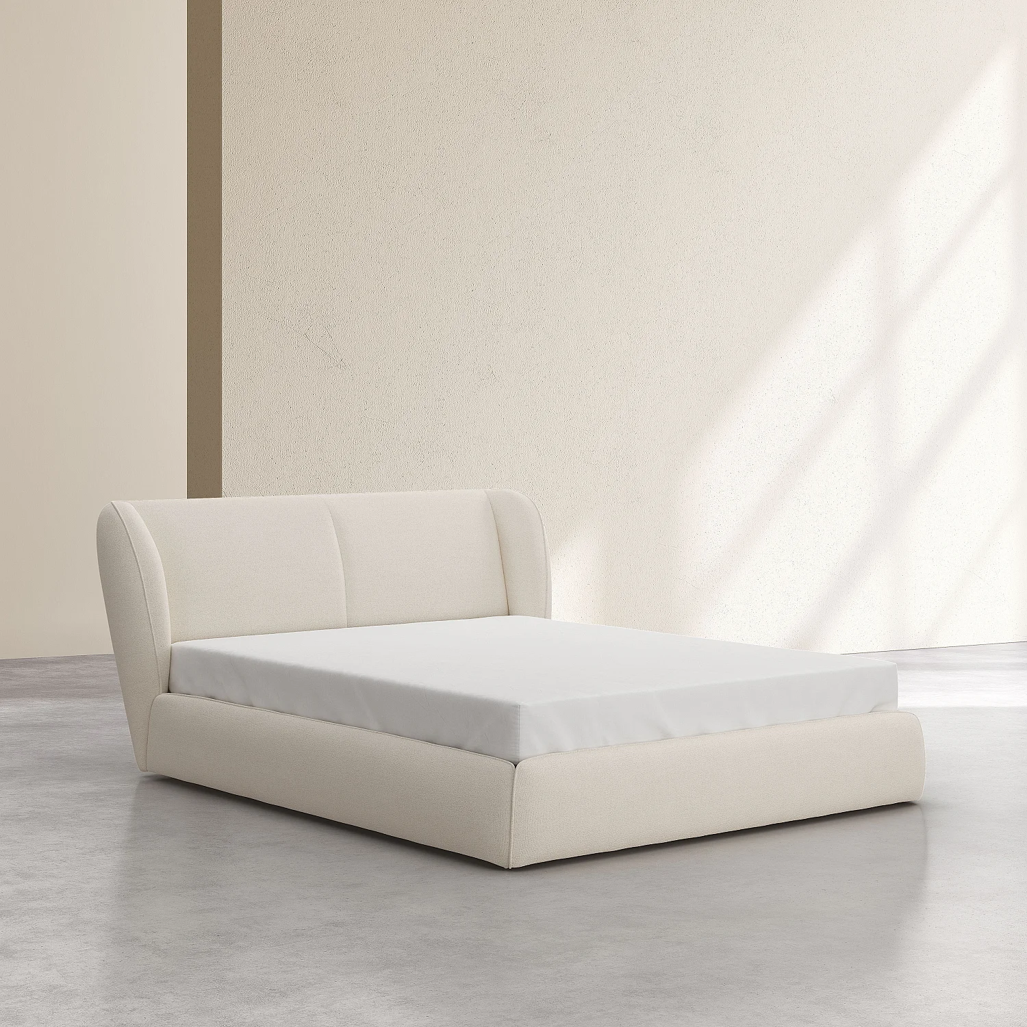 Lit coffre 160 x 200 cm en tissu bouclette courte - Beige meringue - 2