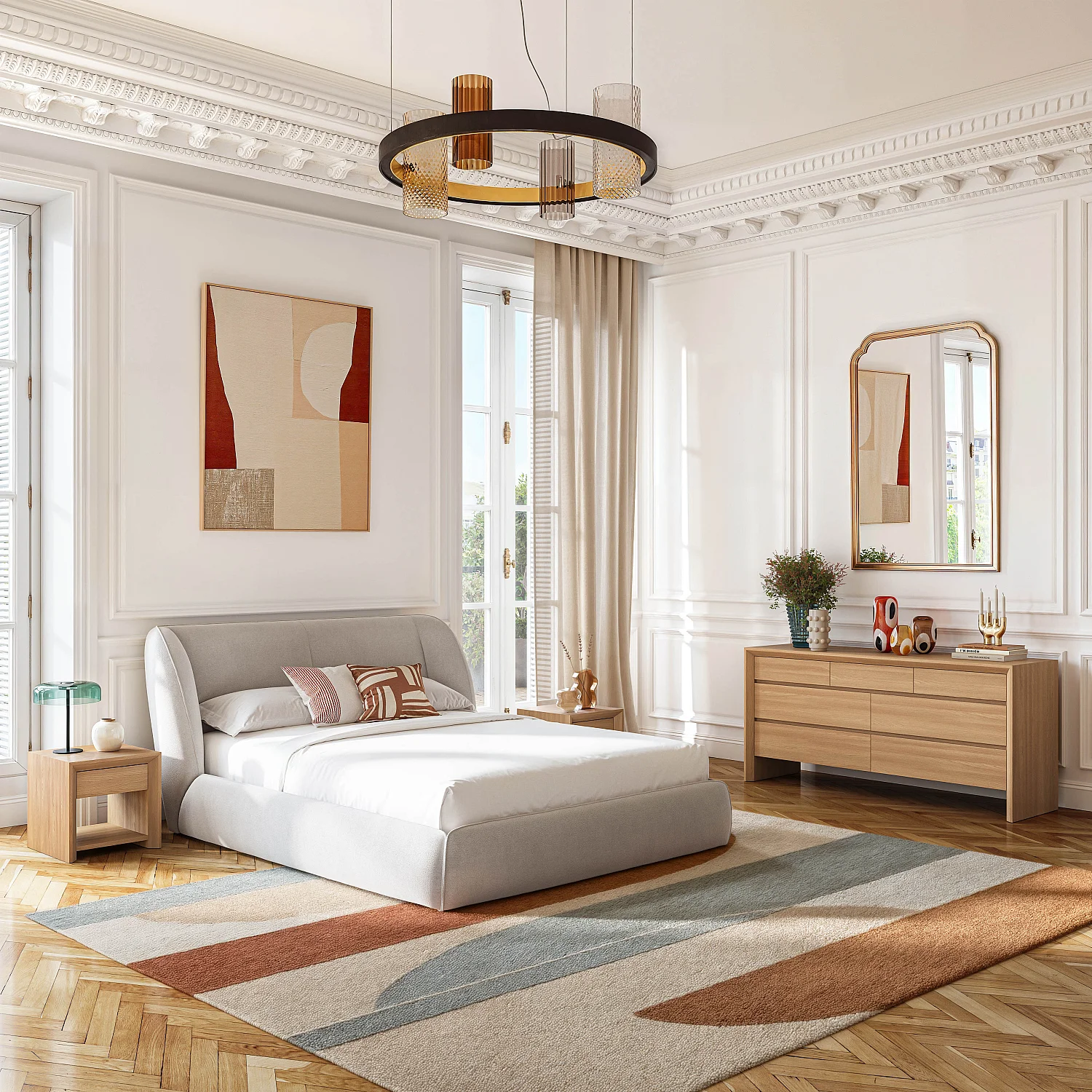 Cama arcón 180 x 200 cm en tejido bouclé fino - Beige crema - 12