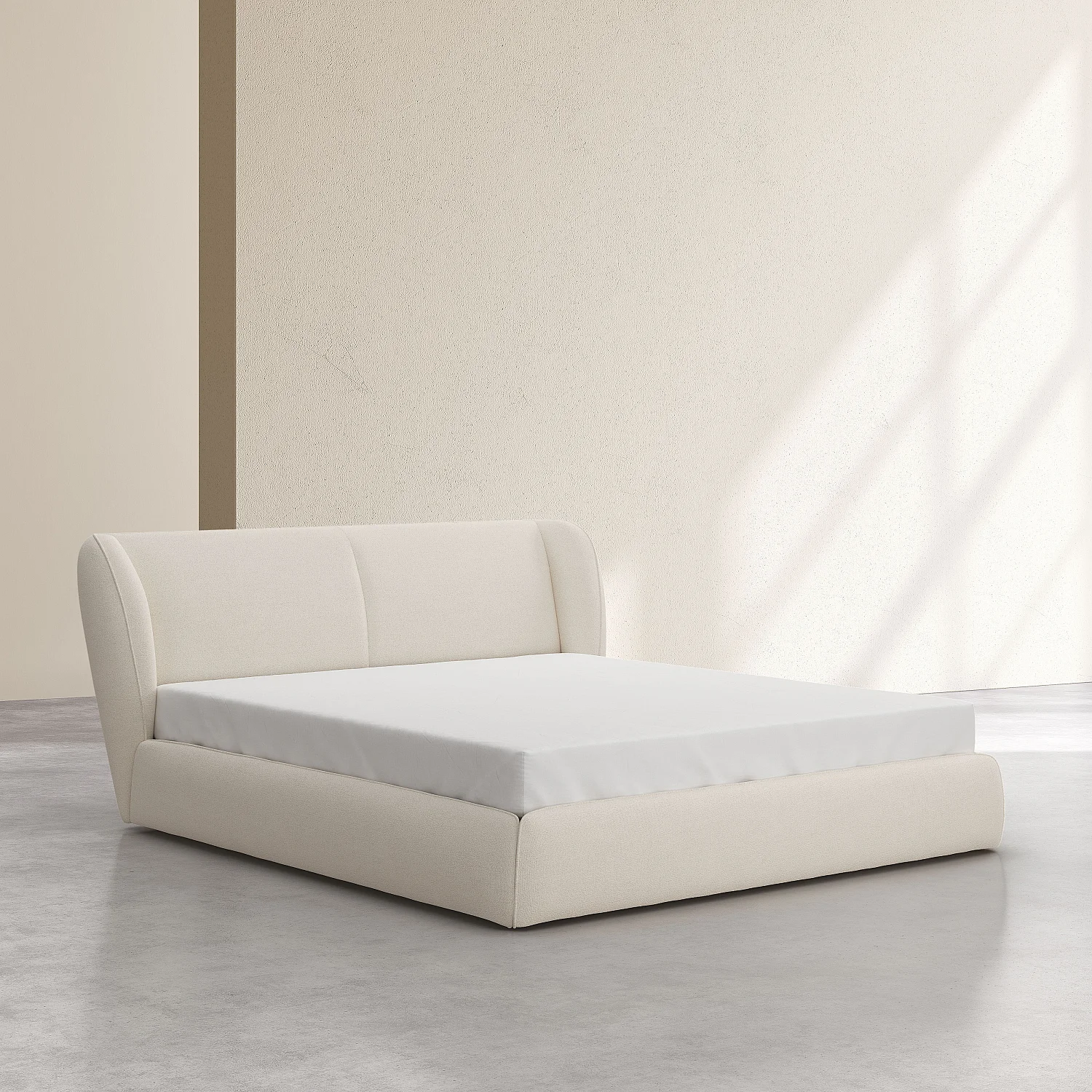 Lit coffre 180 x 200 cm en tissu bouclette courte - Beige meringue - 2