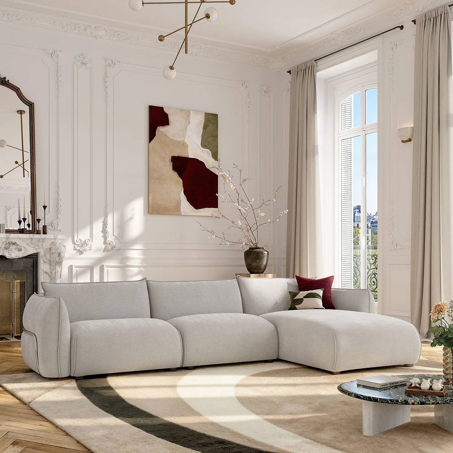 Divano d'angolo destro in tessuto - Grigio perla - Design di Morten Georgsen - 1