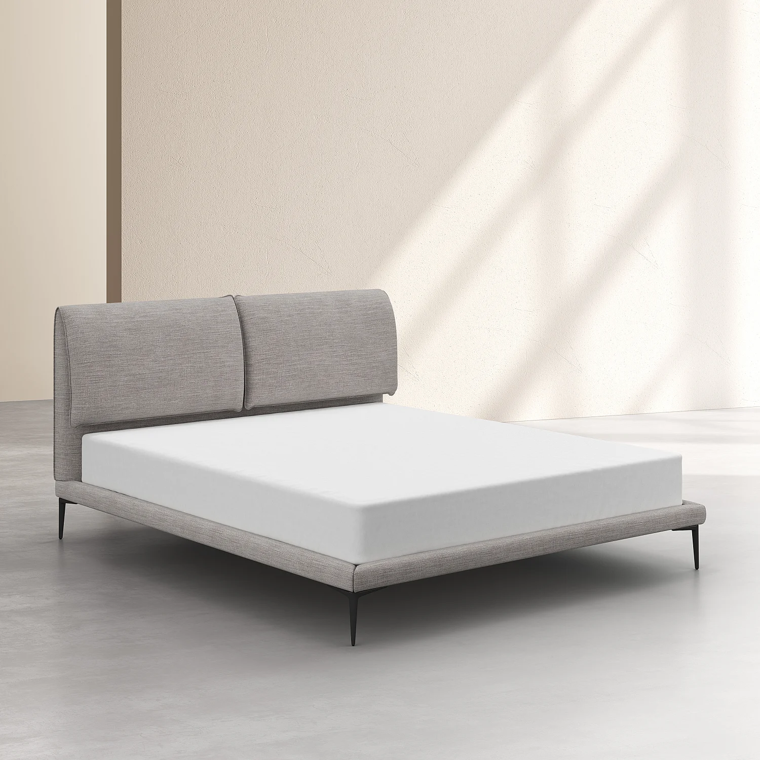 Lit 180 x 200 cm en tissu - Gris perle - 2