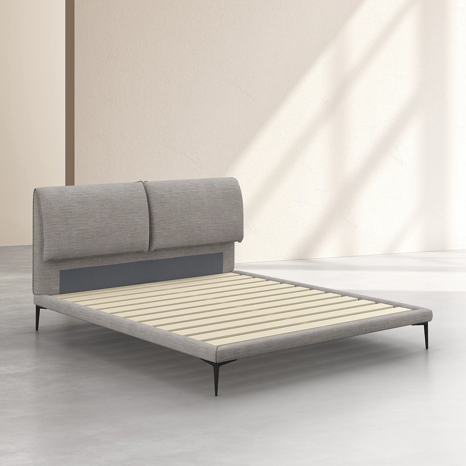 Lit 180 x 200 cm en tissu - Gris perle - 4