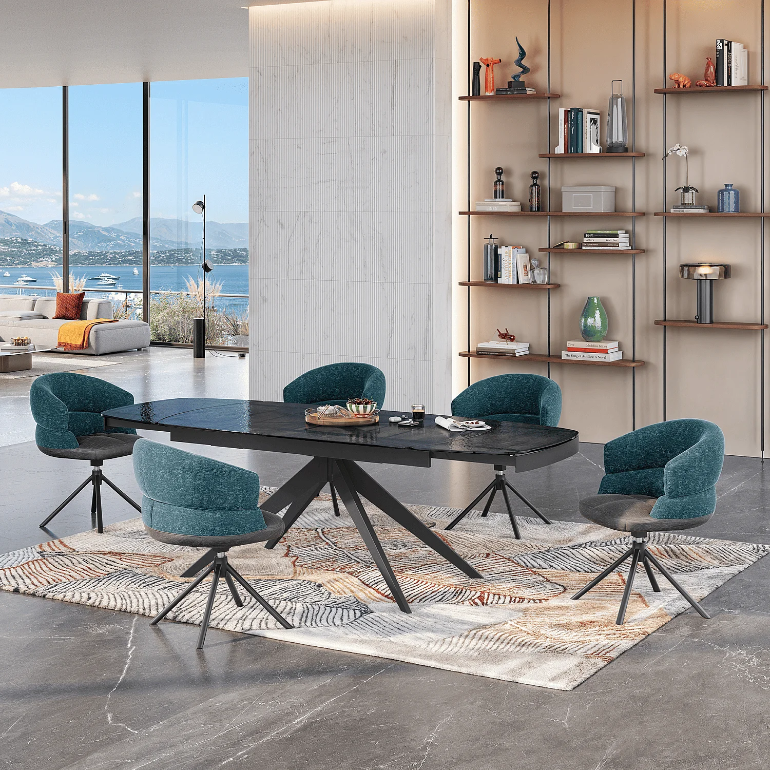 Rechthoekige uitschuifbare tafel van geblazen gehard glas - Zwart - 10