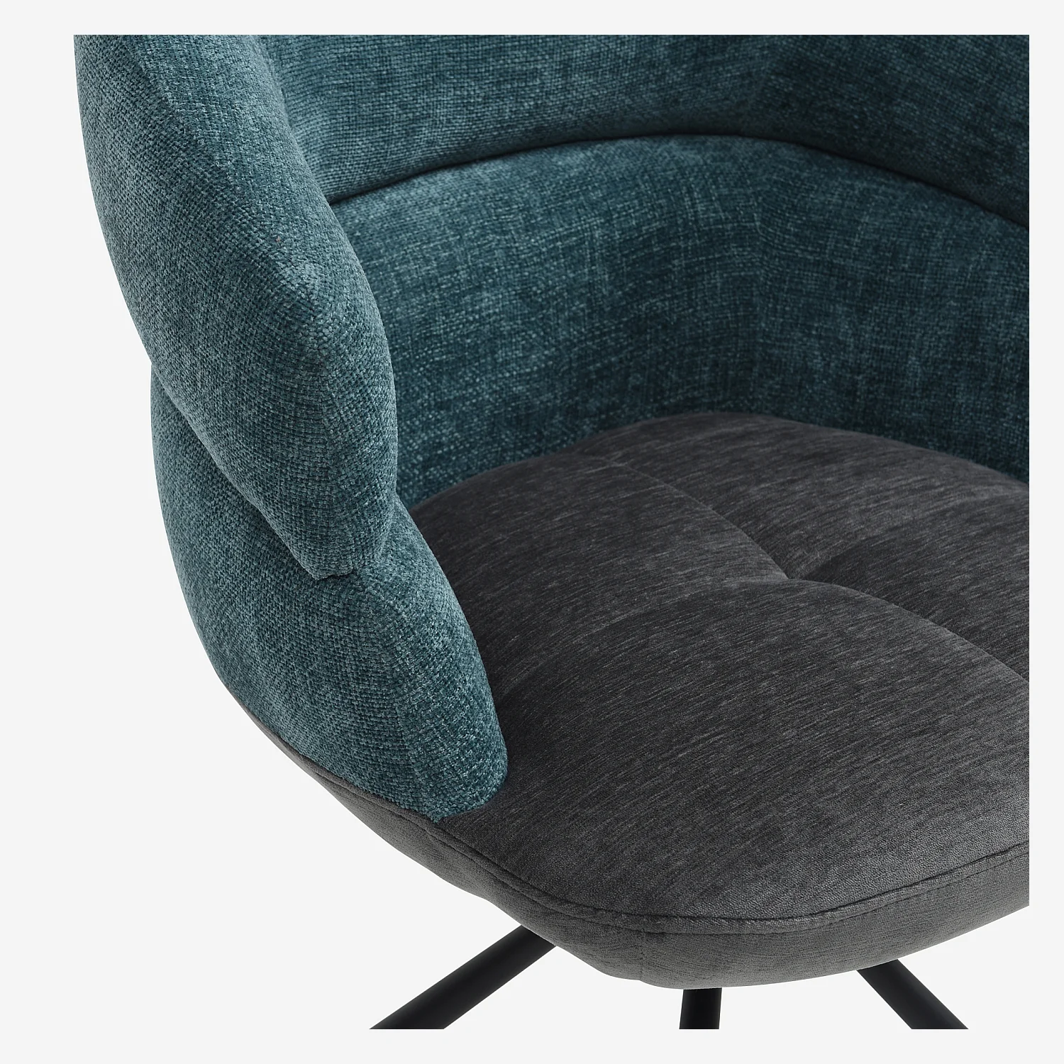 Set van 2 draaibare stoelen van textiel en zwart metaal met armleuningen - Antraciet grijs en eend blauw - 2