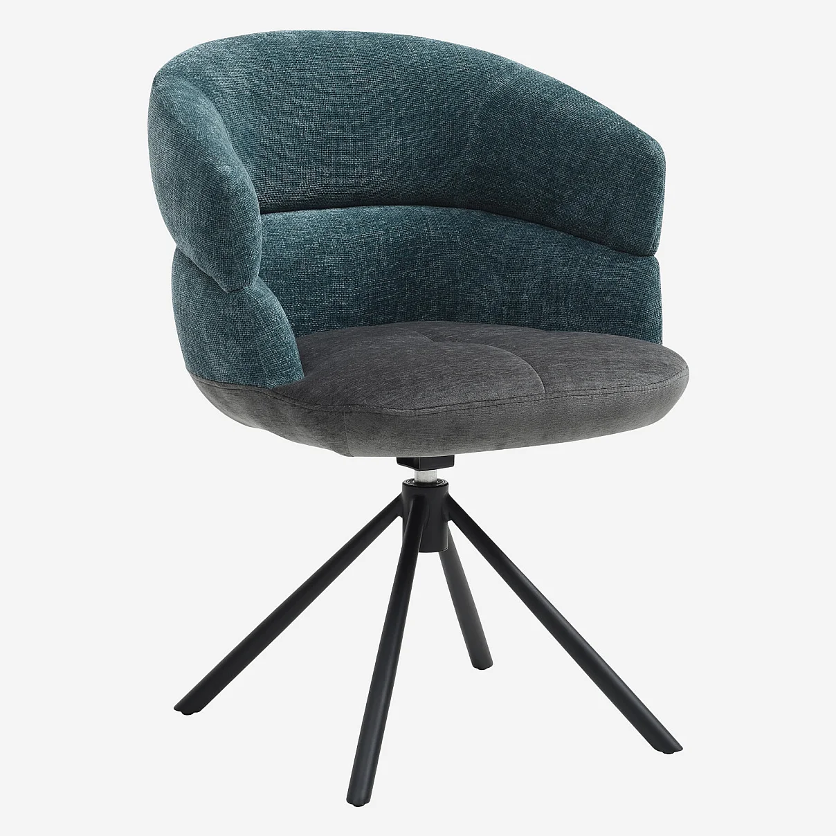 Set van 2 draaibare stoelen van textiel en zwart metaal met armleuningen - Antraciet grijs en eend blauw - 1