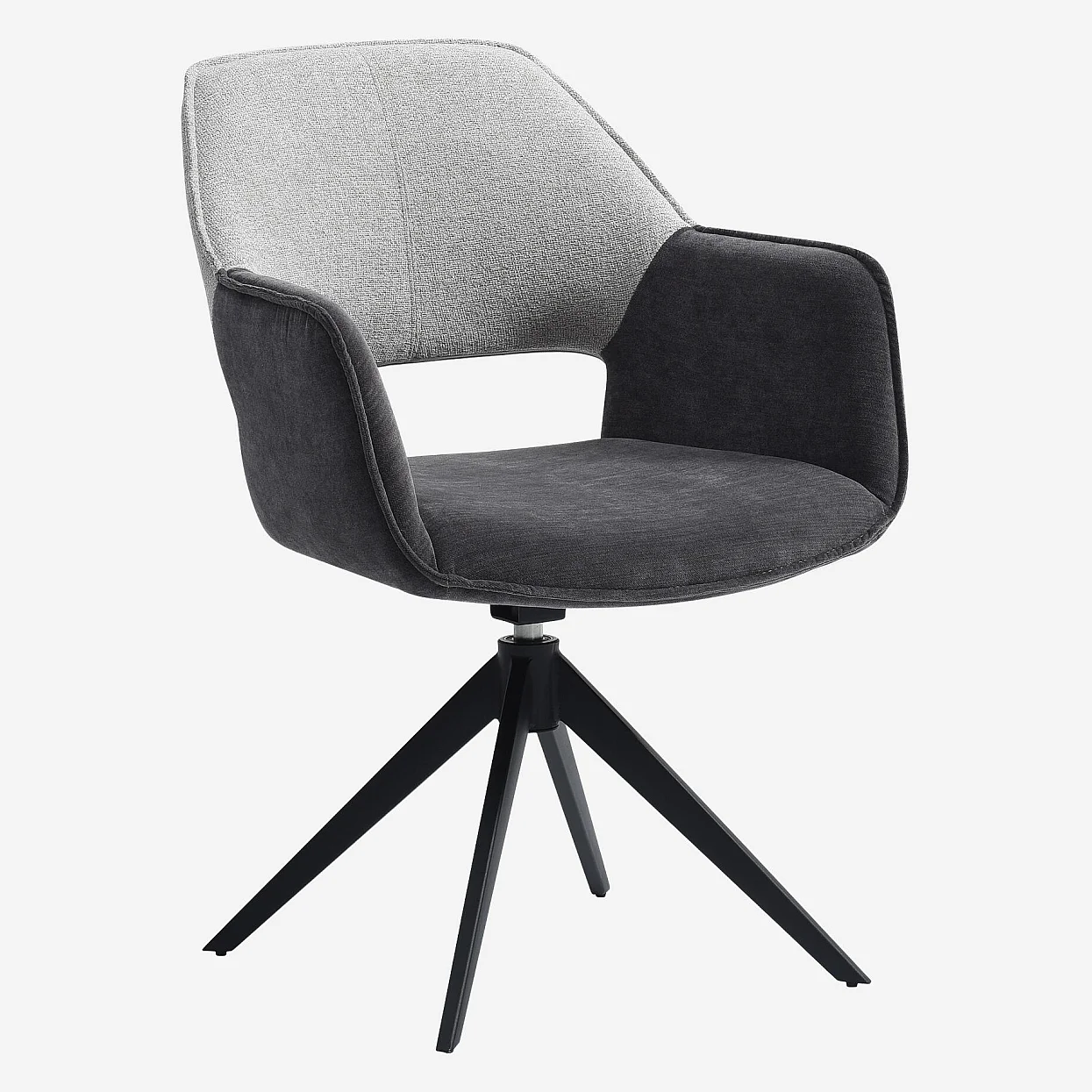 Drehstuhl 2er-Set - aus Stoff und schwarzem Metall - mit Armlehnen - Schiefergrau und Grau-Beige - 2