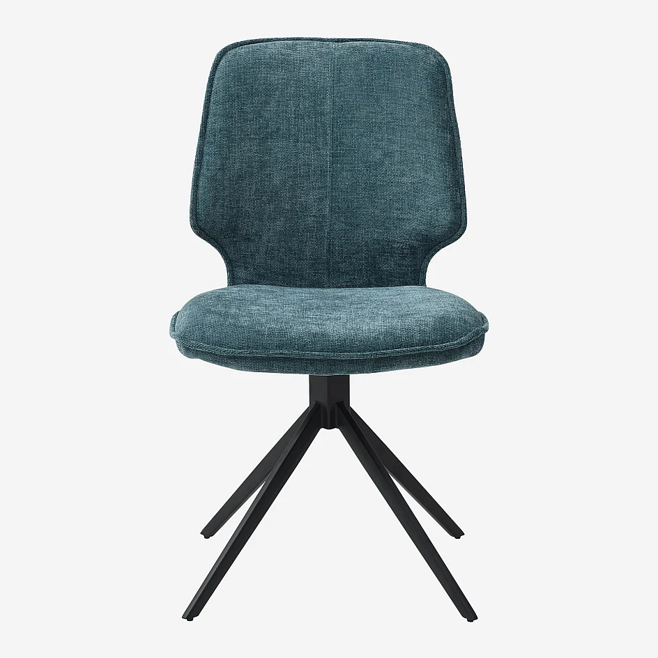 Lot de 2 chaises pivotantes en tissu chenille et métal noir - Bleu canard - 5