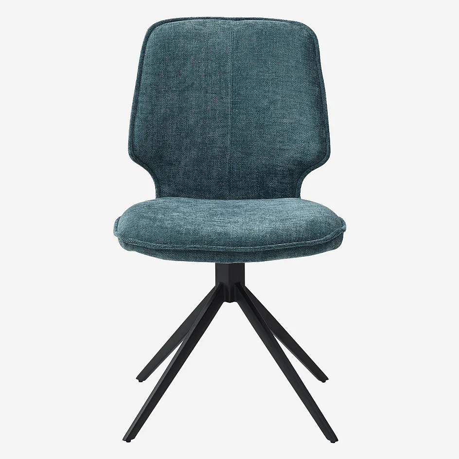 Lot de 2 chaises pivotantes en tissu chenille et métal noir - Bleu canard - 6