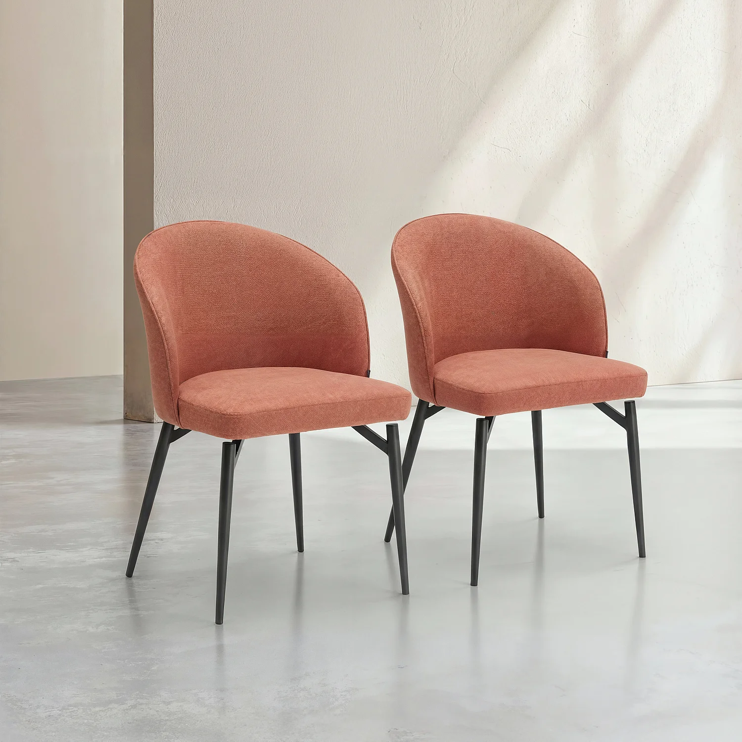 Conjunto de 2 sillas de tejido y metal - Terracota - 2