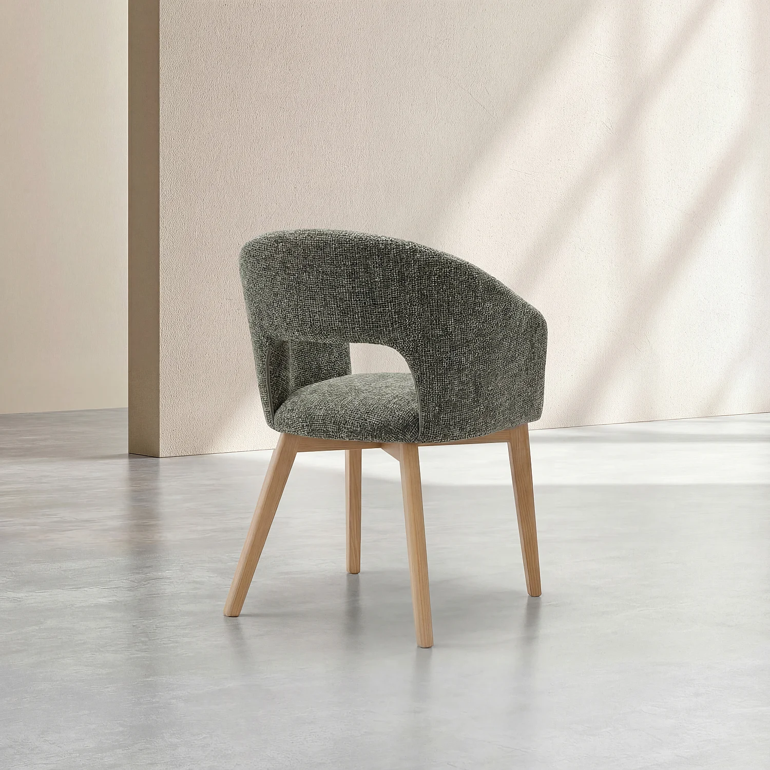 Stuhl 2er-Set - Chenille-Stoff und Massivholz - mit Armlehnen - Grün und Eiche - 7