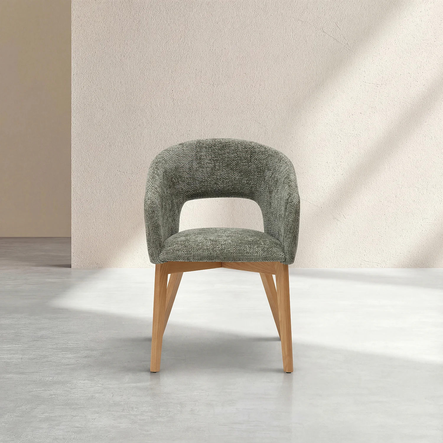 Stuhl 2er-Set - Chenille-Stoff und Massivholz - mit Armlehnen - Grün und Eiche - 2