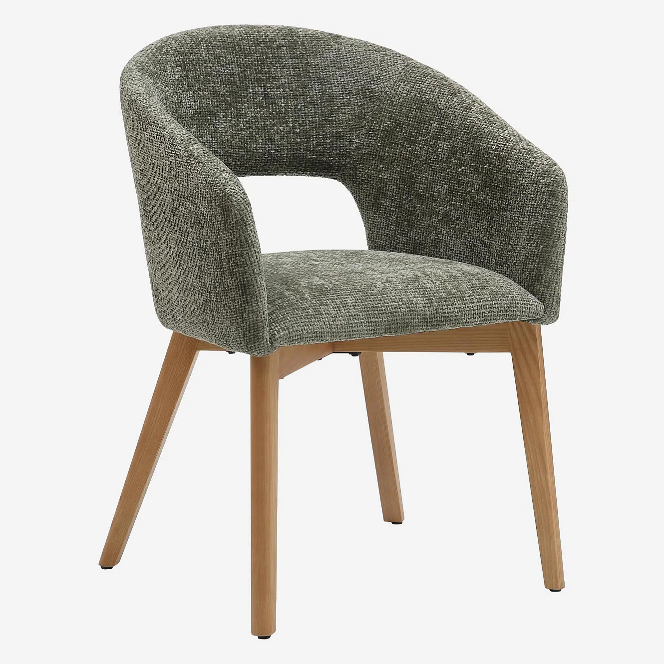 Stuhl 2er-Set - Chenille-Stoff und Massivholz - mit Armlehnen - Grün und Eiche - 2
