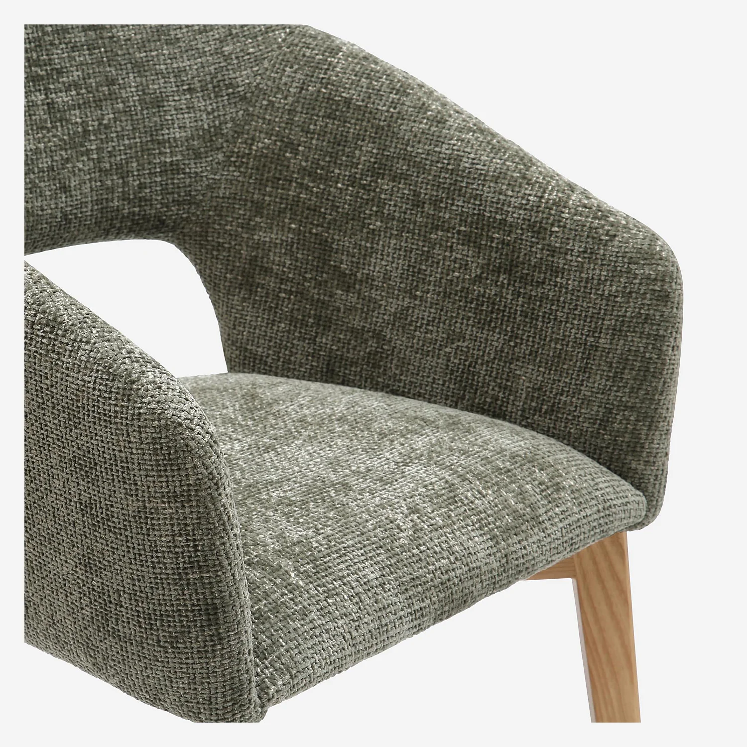 Stuhl 2er-Set - Chenille-Stoff und Massivholz - mit Armlehnen - Grün und Eiche - 3