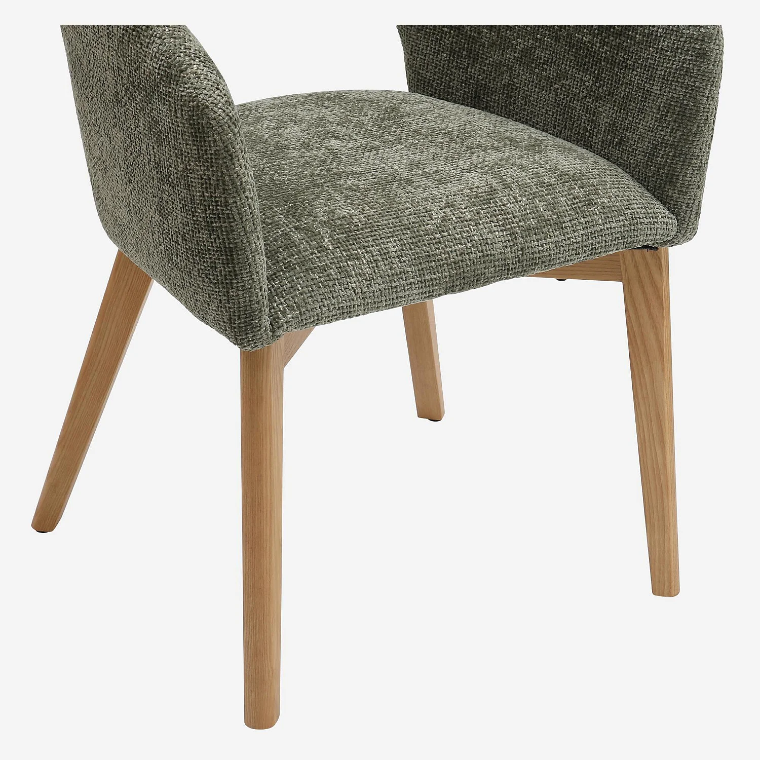 Stuhl 2er-Set - Chenille-Stoff und Massivholz - mit Armlehnen - Grün und Eiche - 7