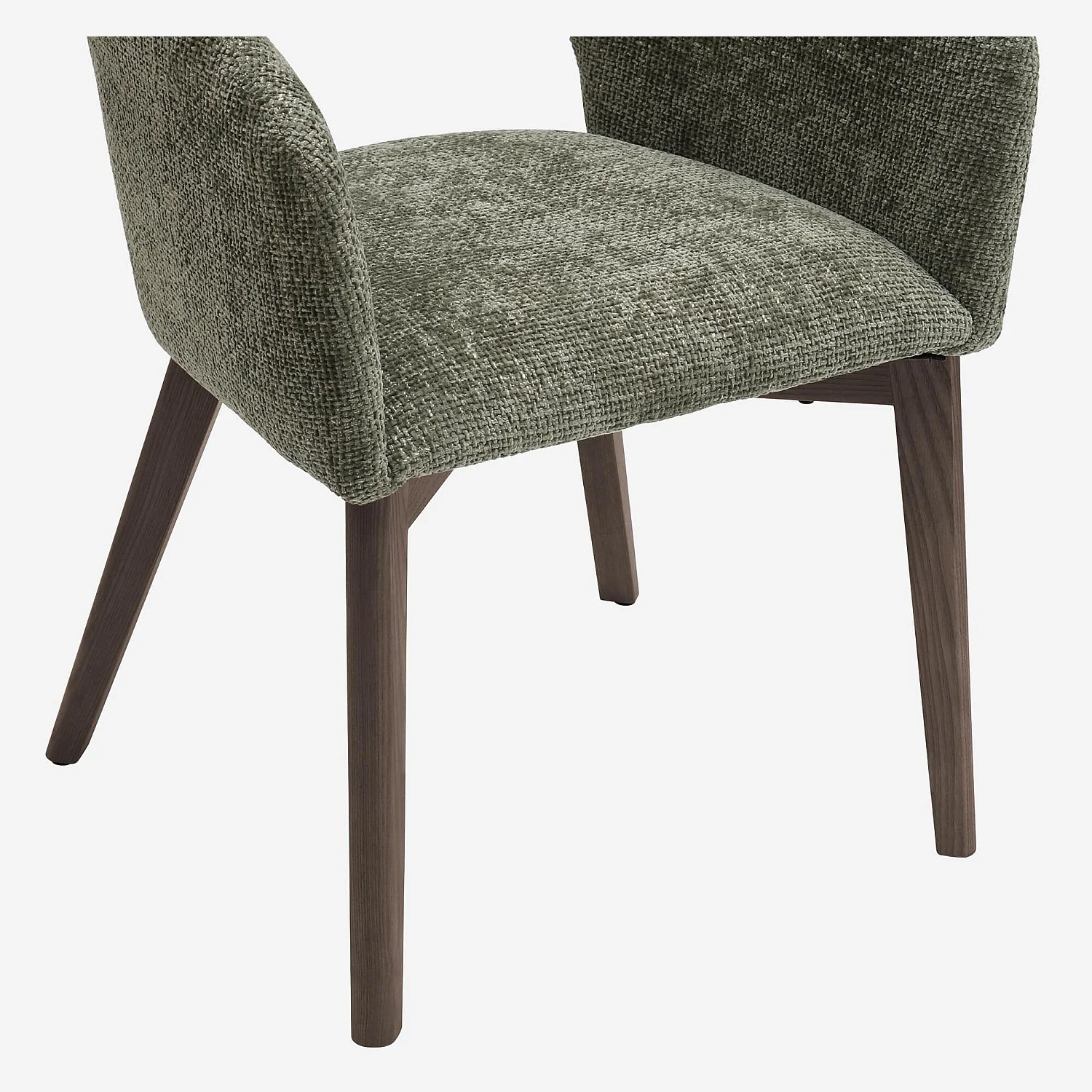 Lot de 2 chaises en tissu chenille et bois massif avec accoudoirs - Vert et noyer - 8