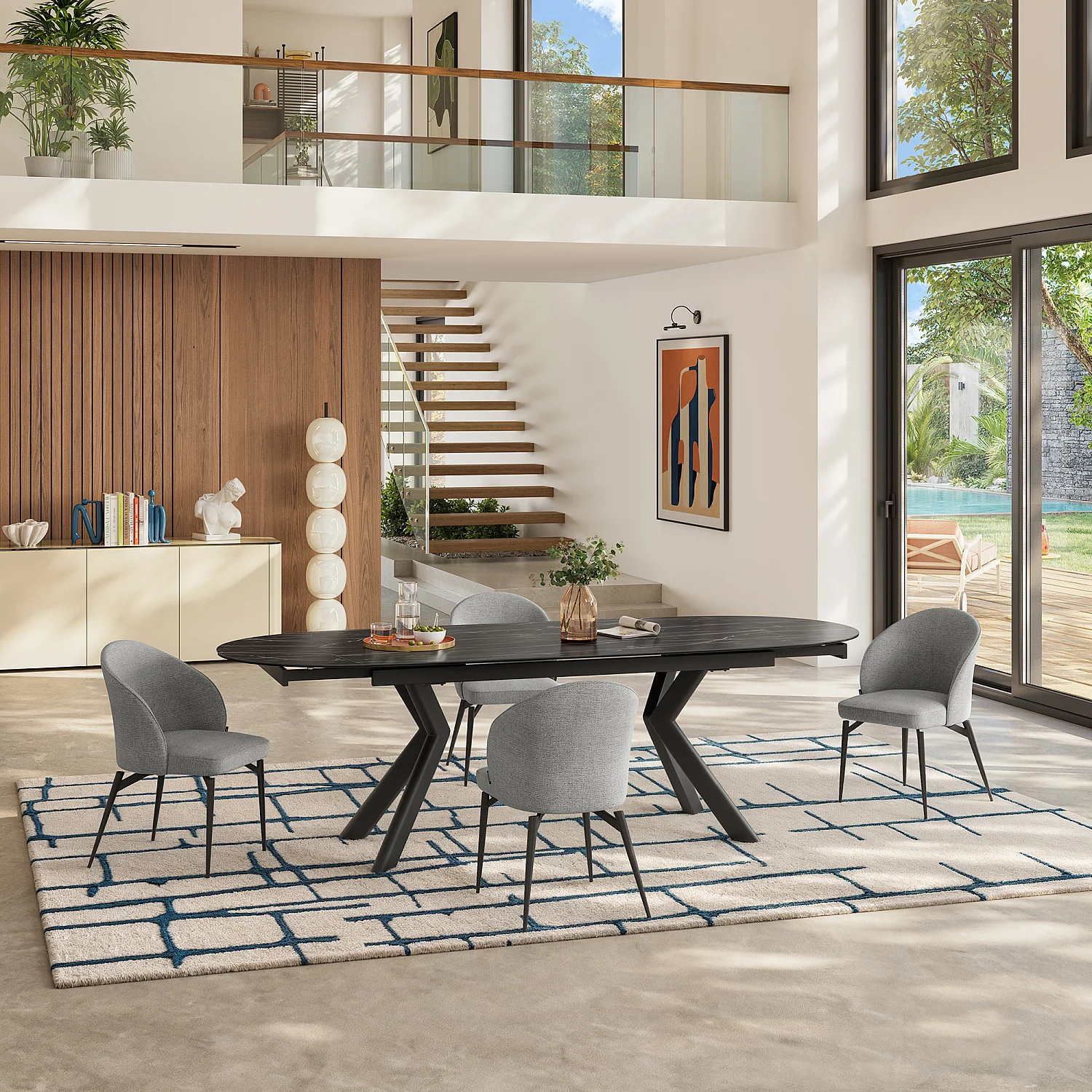 Table ovale extensible en céramique - Noir mat - 3