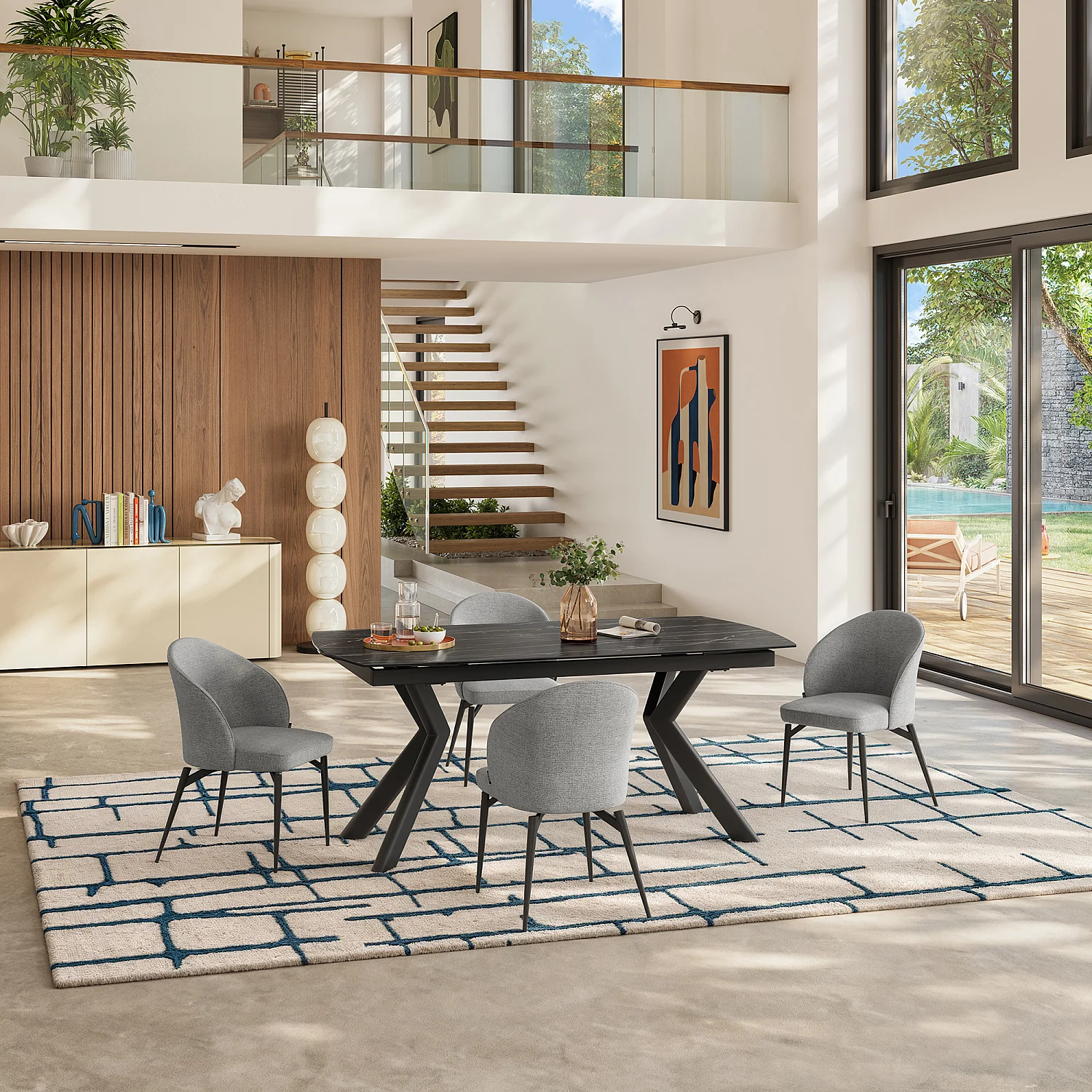 Table ovale extensible en céramique - Noir mat - 8