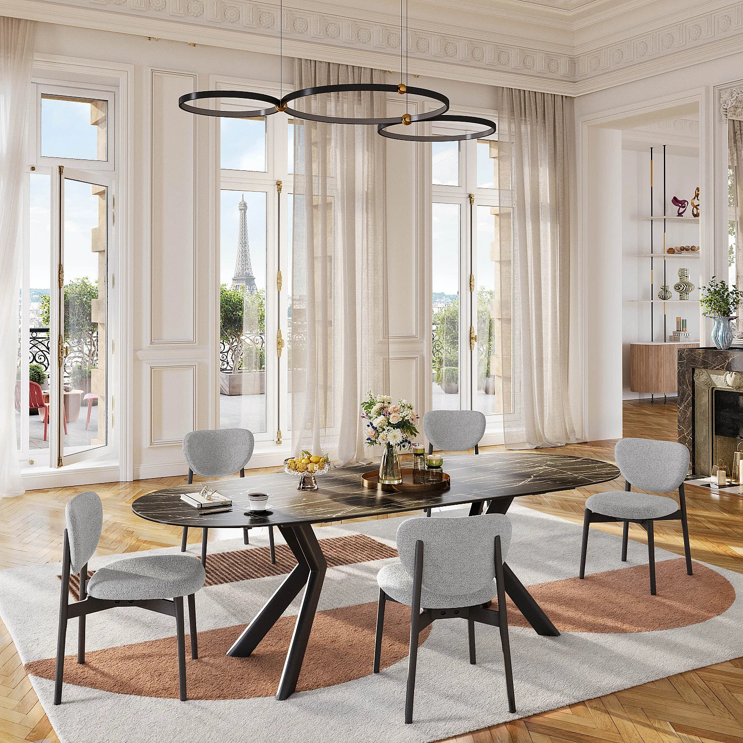 Table ovale extensible en céramique - Noir mat - 1