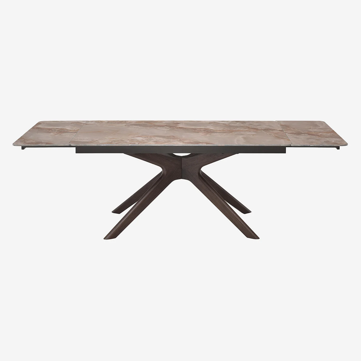 Table rectangulaire extensible en céramique et bois massif finition noyer - Beige ambré - 7