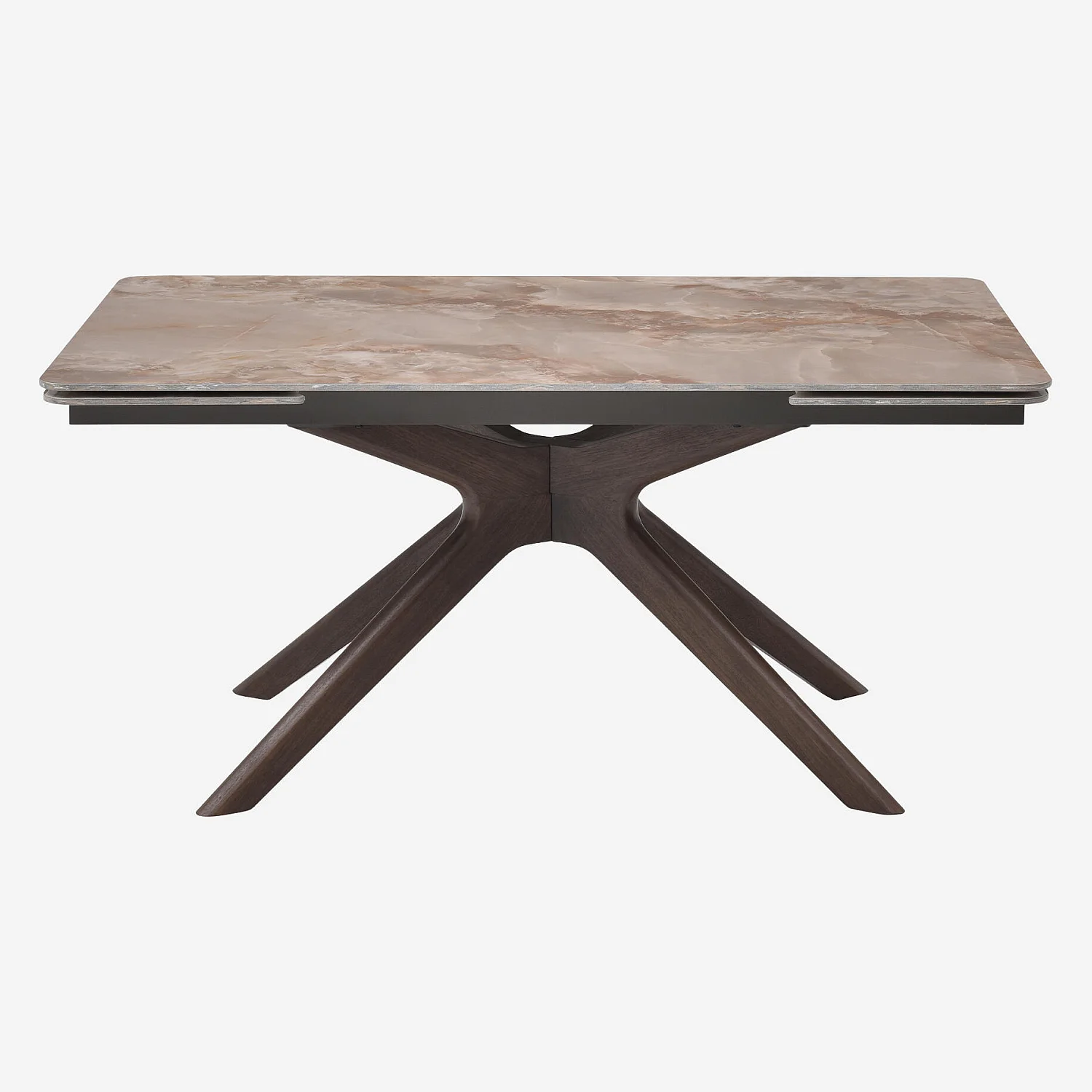 Table rectangulaire extensible en céramique et bois massif finition noyer - Beige ambré - 2