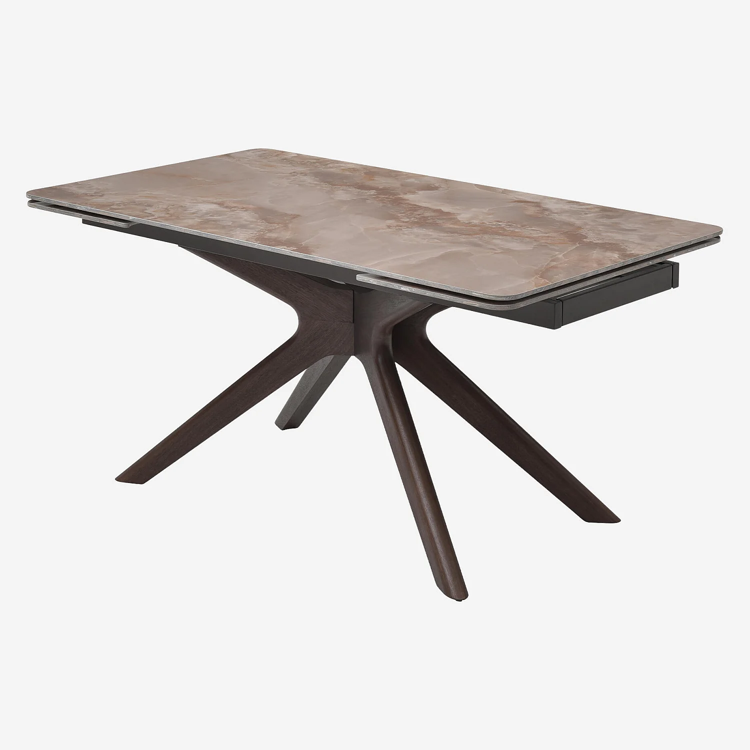 Table rectangulaire extensible en céramique et bois massif finition noyer - Beige ambré - 5