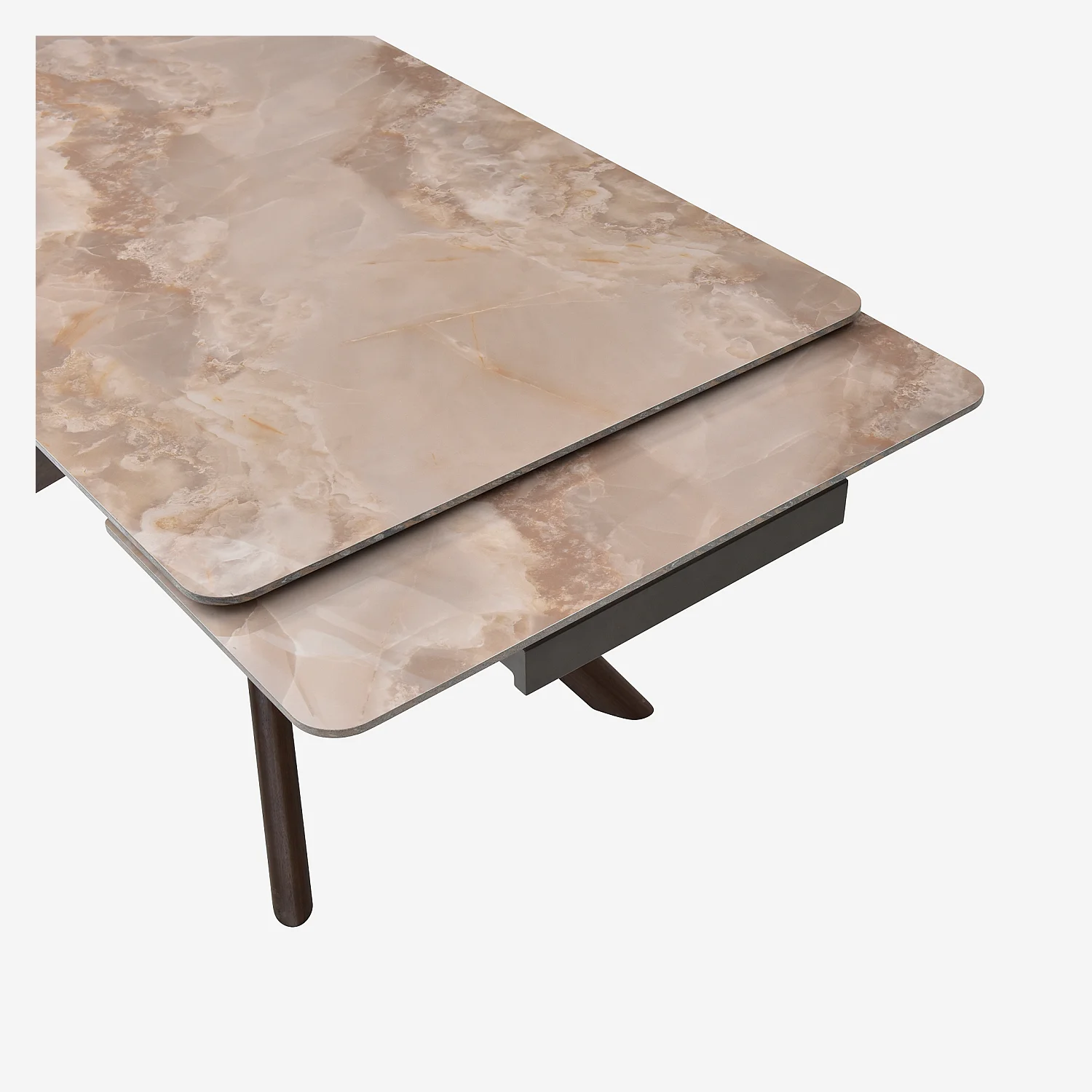 Table rectangulaire extensible en céramique et bois massif finition noyer - Beige ambré - 9