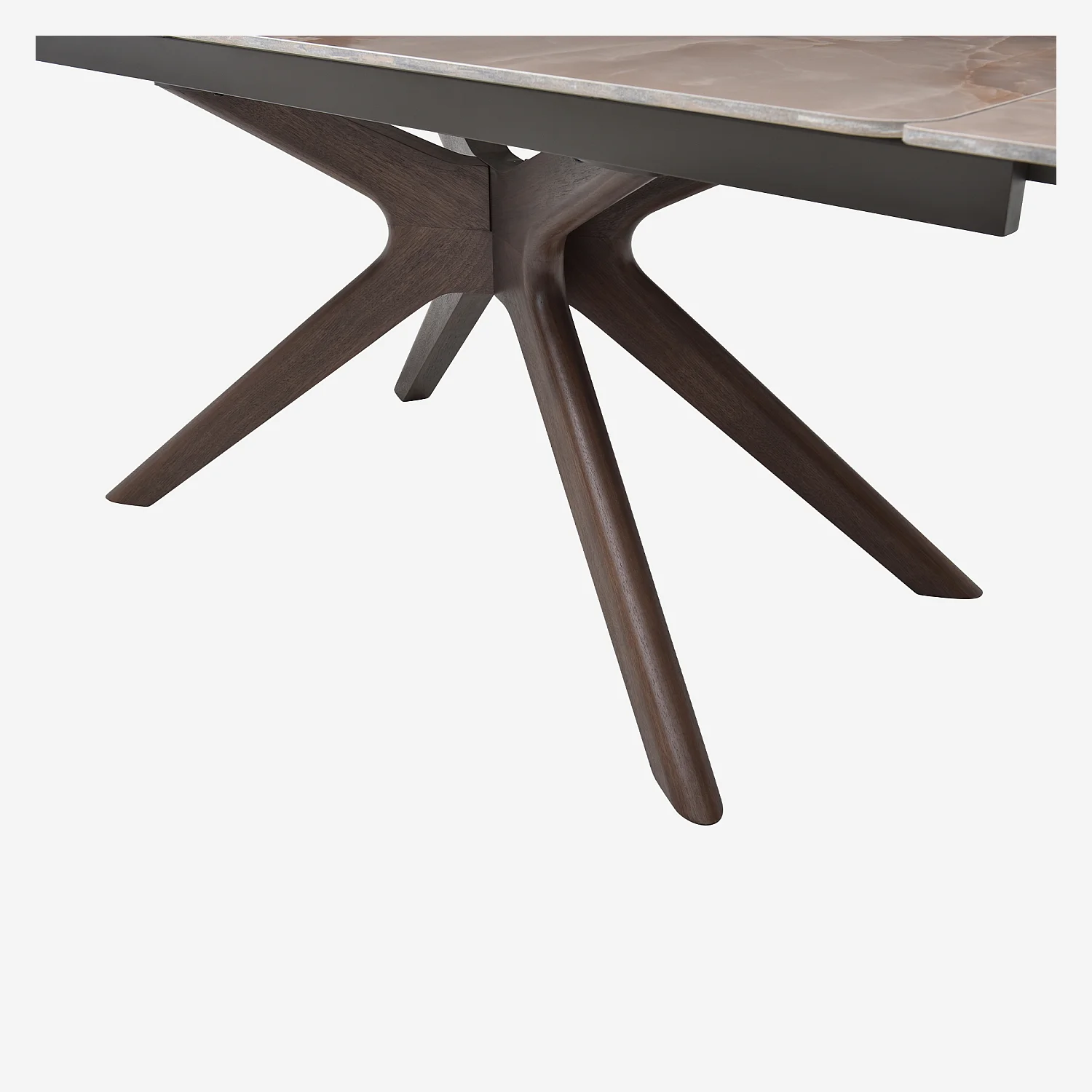 Table rectangulaire extensible en céramique et bois massif finition noyer - Beige ambré - 6