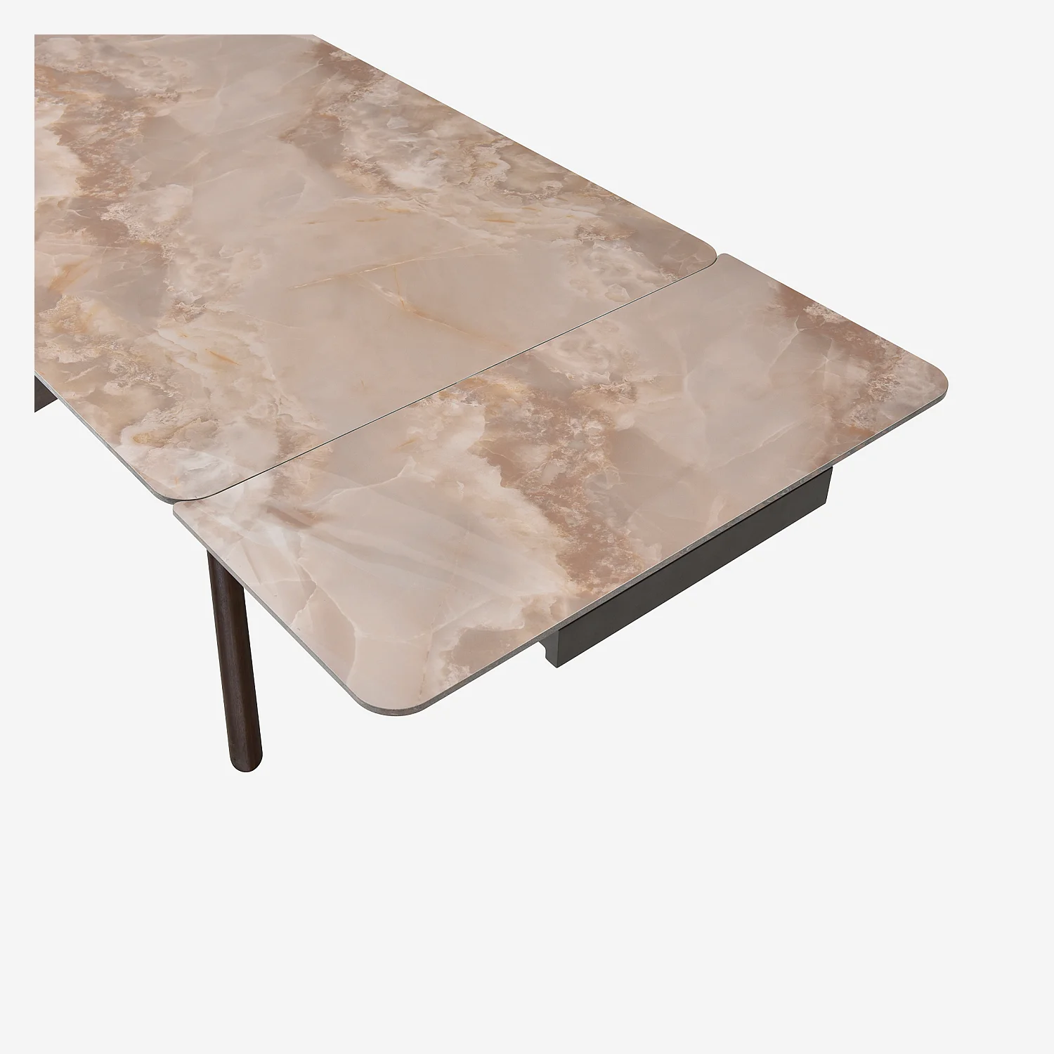 Table rectangulaire extensible en céramique et bois massif finition noyer - Beige ambré - 3