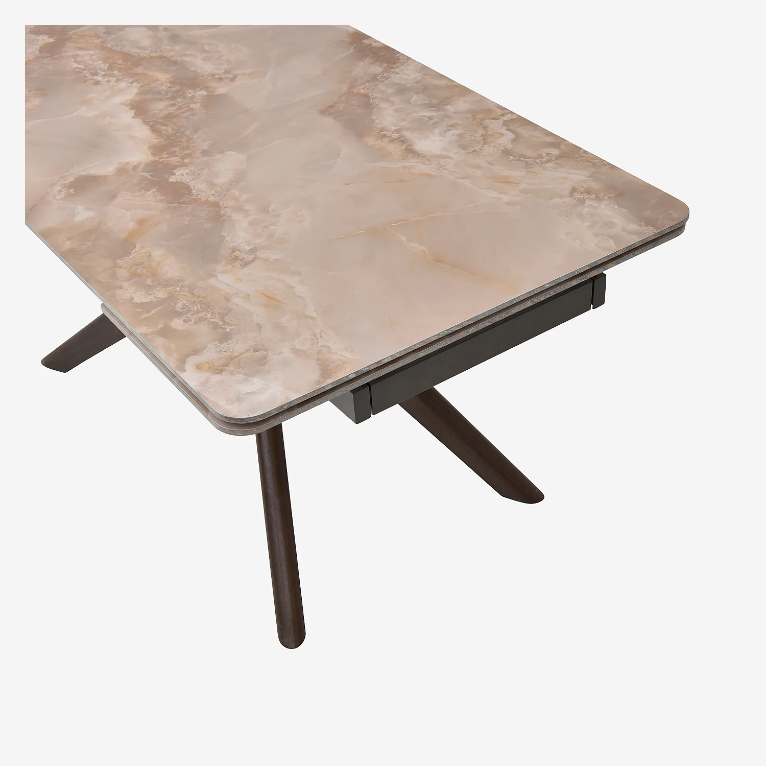 Table rectangulaire extensible en céramique et bois massif finition noyer - Beige ambré - 10