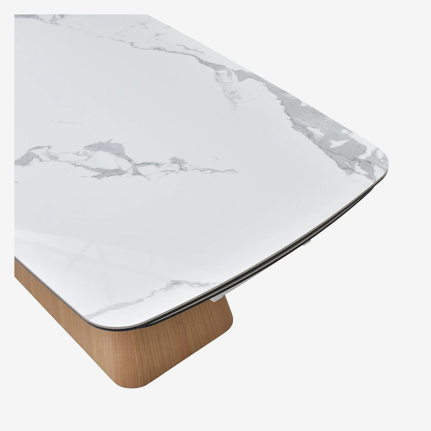 Table rectangulaire extensible en céramique et pied finition chêne - Blanc - 12